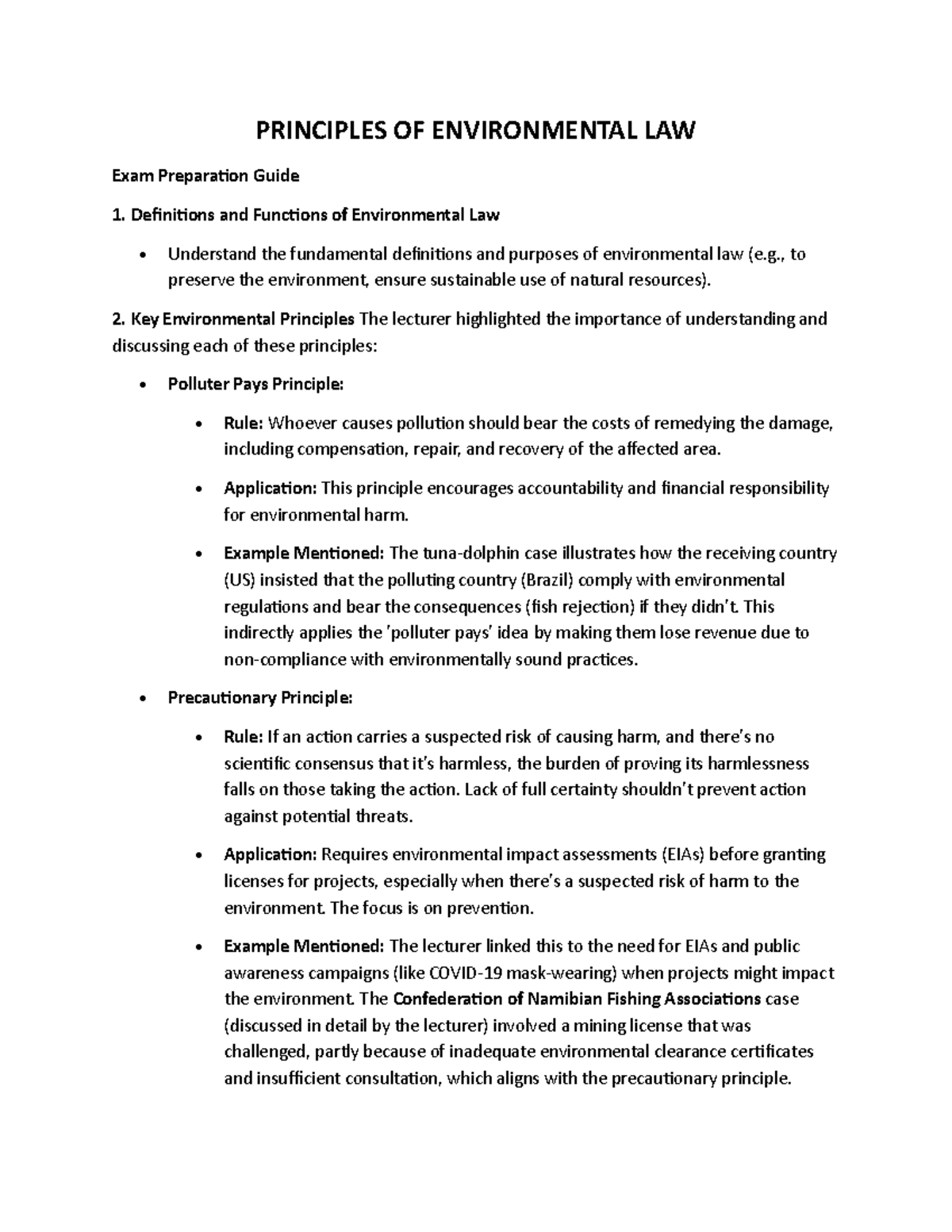 Principles of Environmental Law (ENV 101) Exam Prep Guide - Studocu