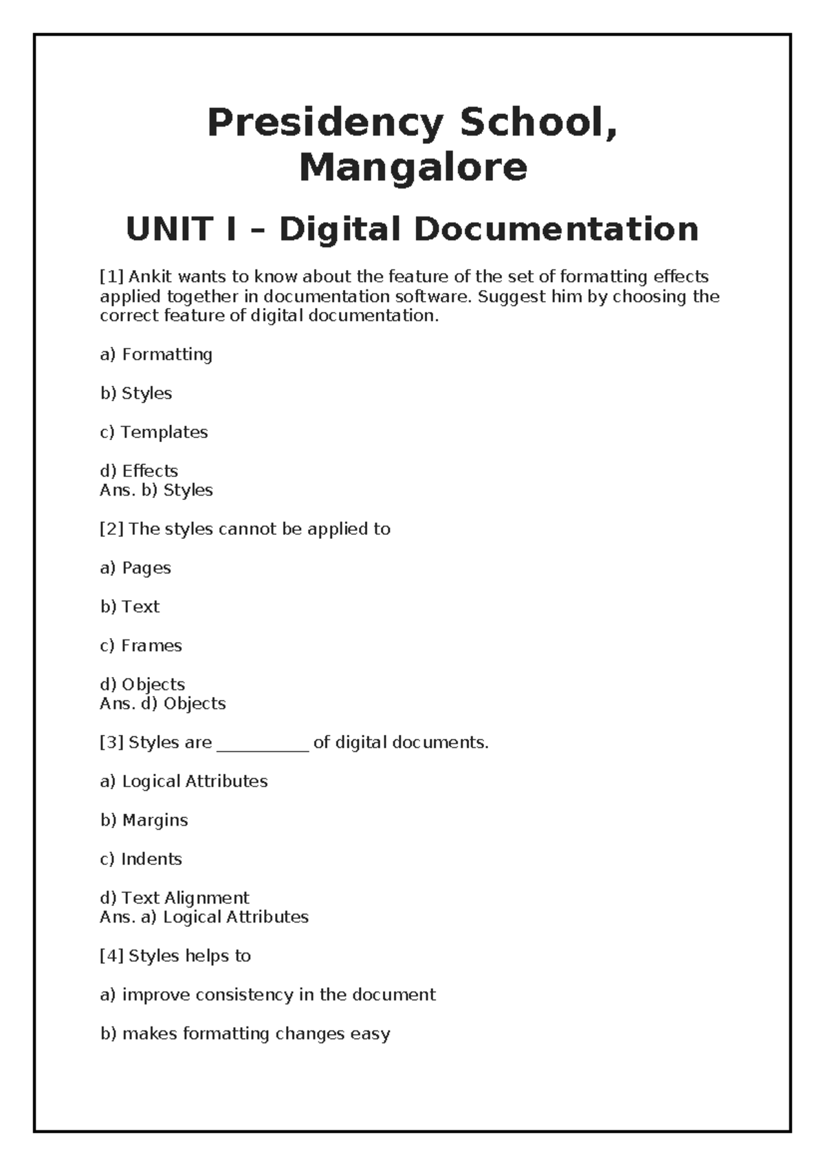 Gr 10 IT 402 Unit 1 Keynotes on Digital Documentation Styles - Studocu