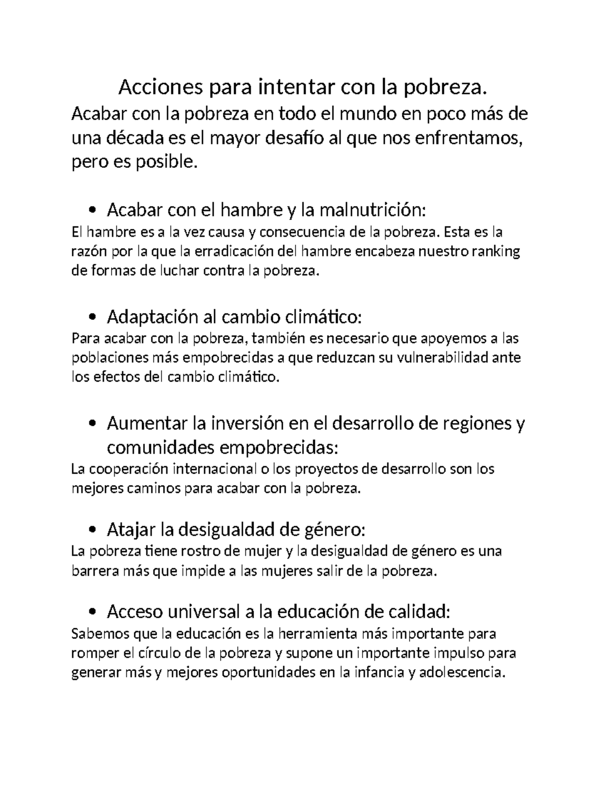Acciones para intentar con la pobreza - Acabar con la pobreza en todo ...