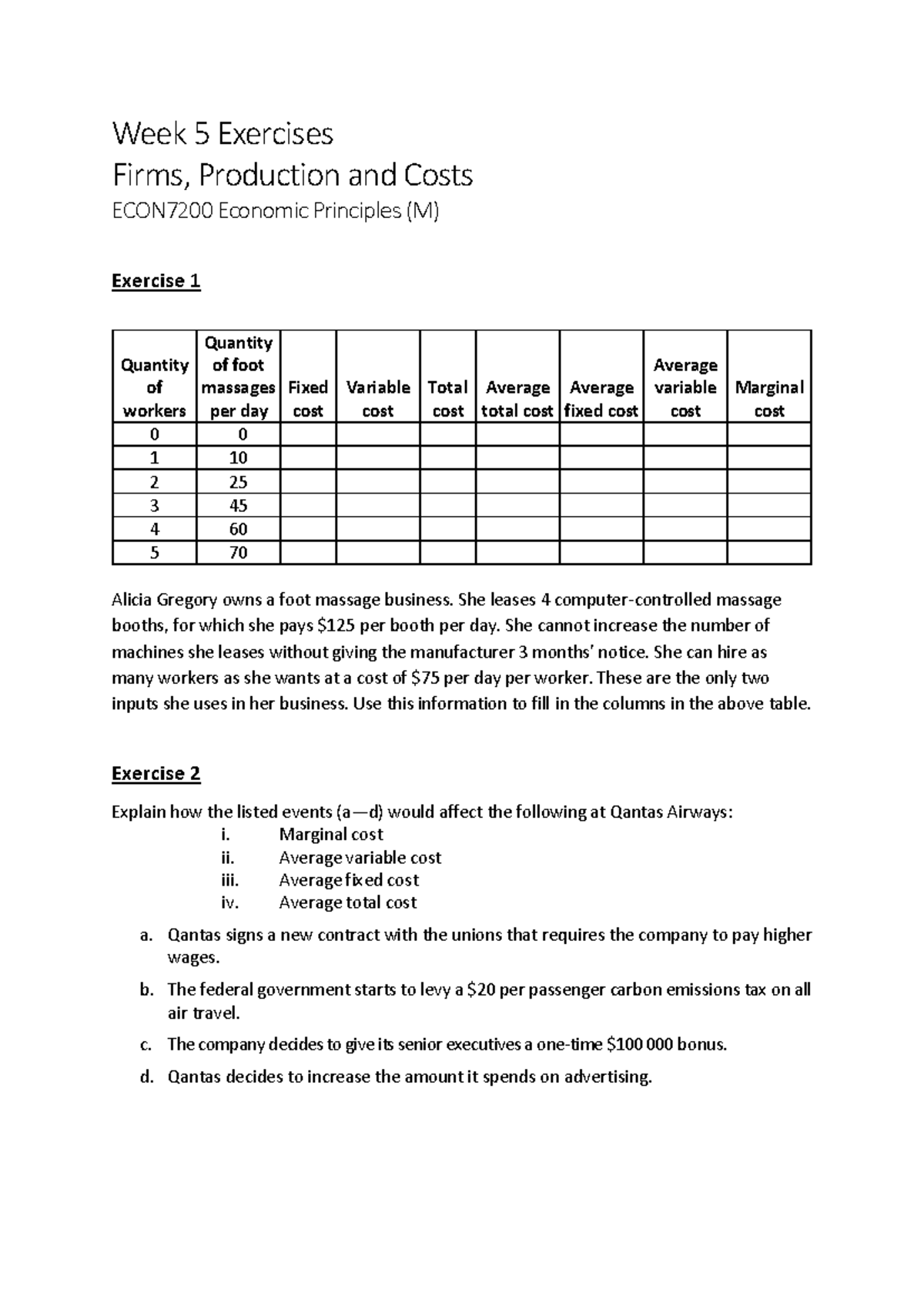 ECON7200 Week 5 Exercises: Firms, Production & Costs Analysis - Studocu