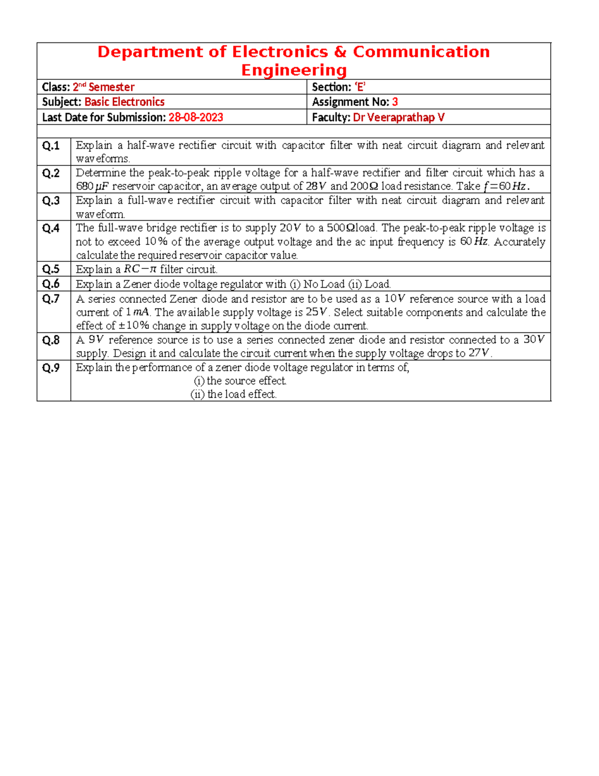 3rd Assignment - Department of Electronics & Communication Engineering ...