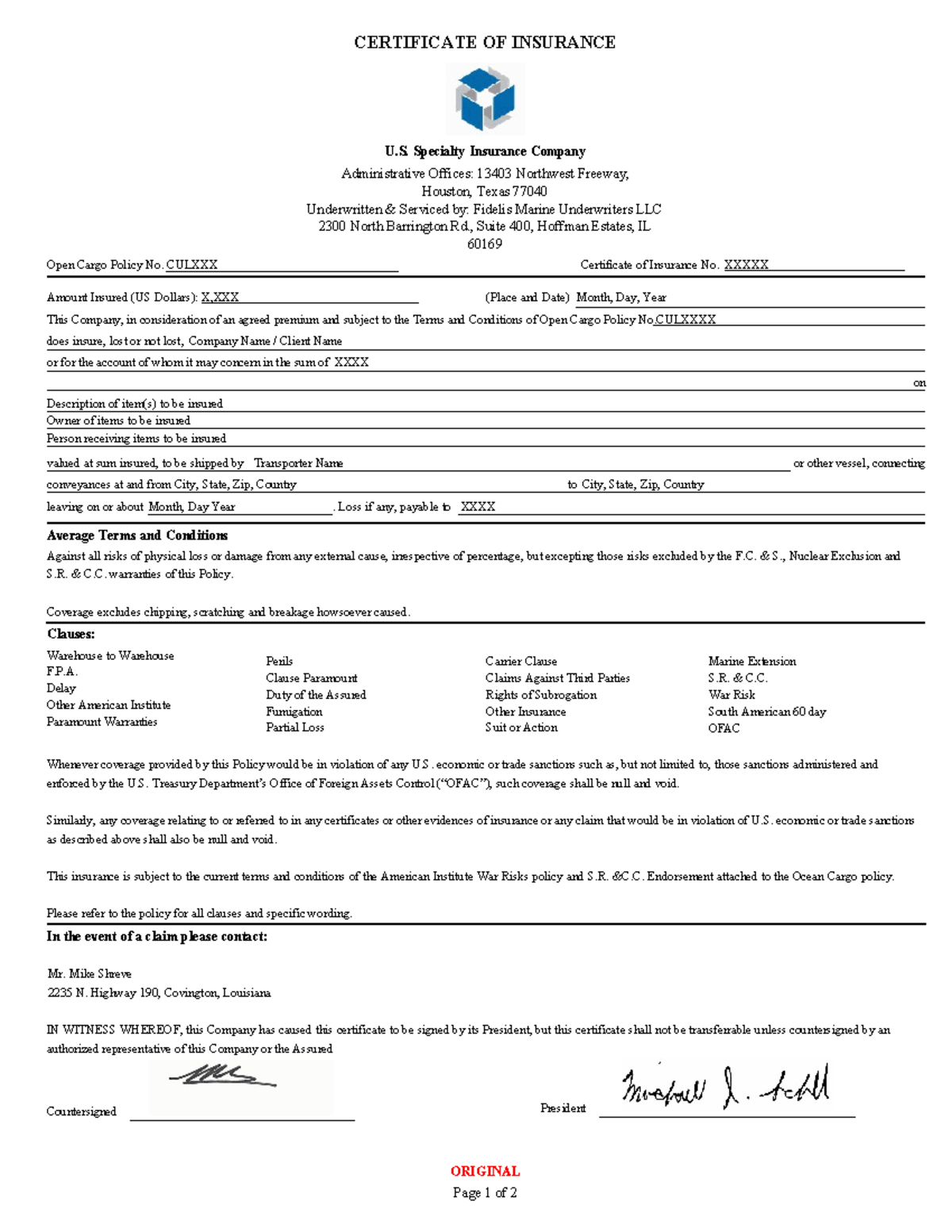 Logistics Insurance Certificate Sample - 11-11-15 - Studocu