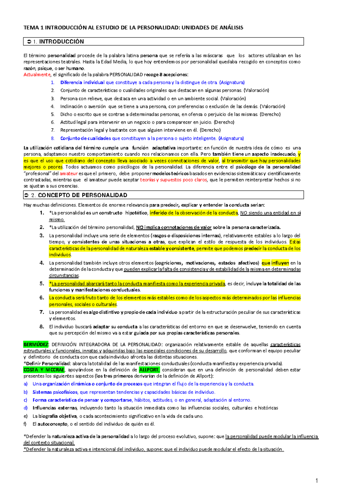 Apuntes psicologia de la personalidad - TEMA 1 INTRODUCCIÓN AL ESTUDIO ...