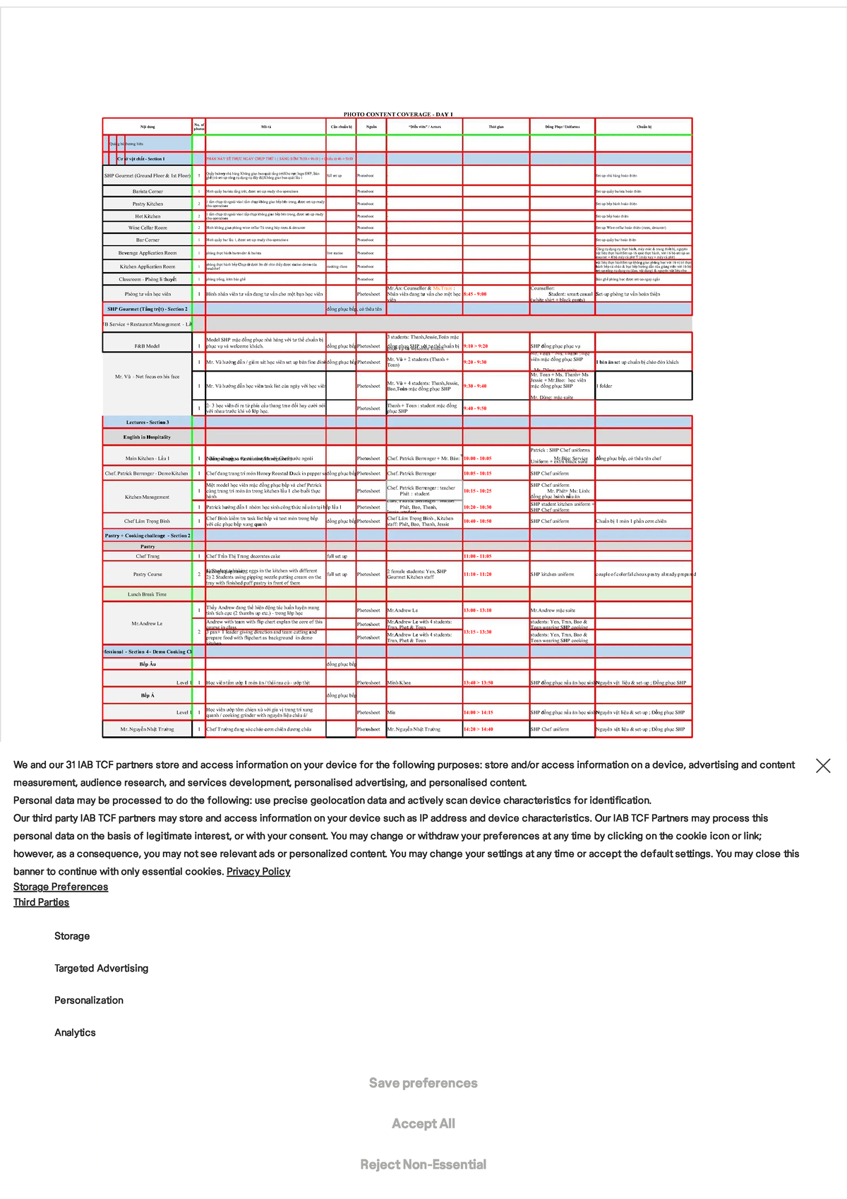 SHP 1: Photoshoot Plan and Coverage for Day 1 Activities - Studocu