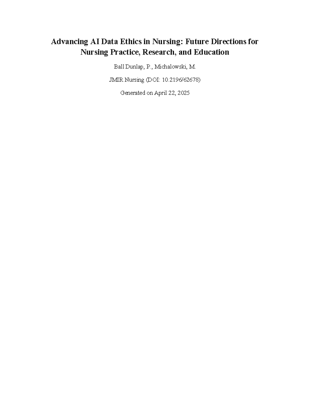 Advancing AI Data Ethics in Nursing: Future Directions for Practice ...
