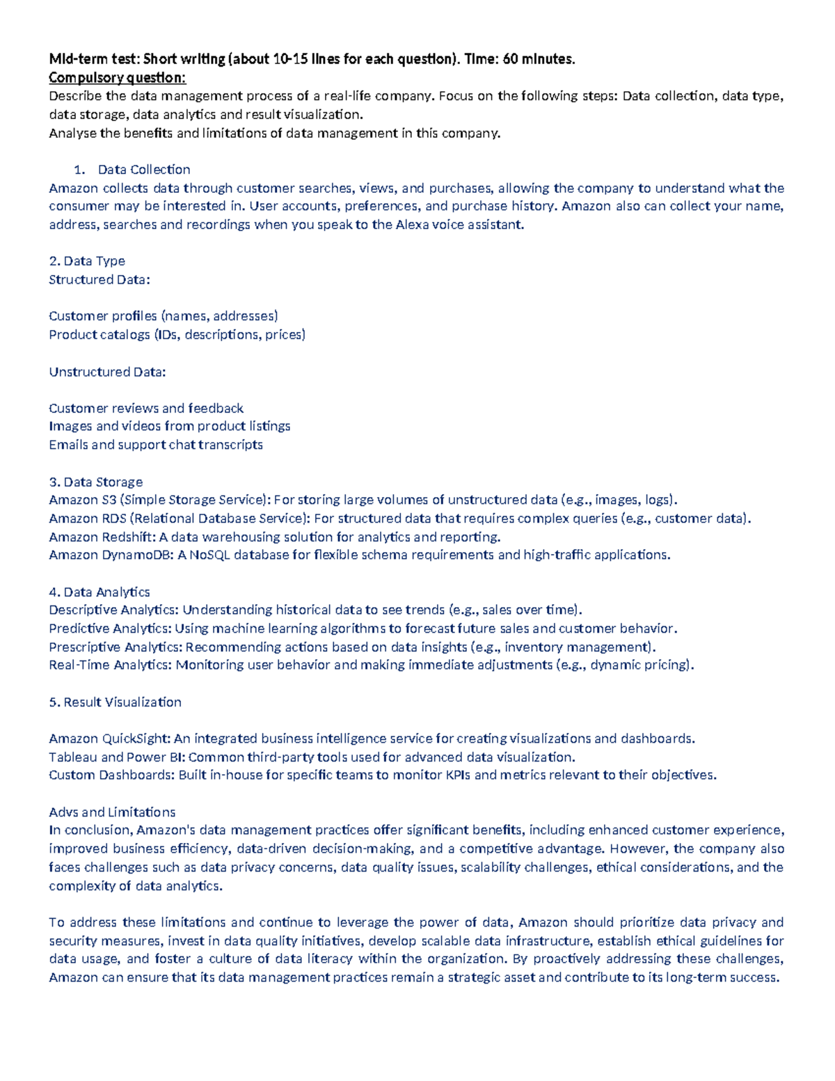 Mid-term Test 1: Data Management Process Analysis and Market Research ...