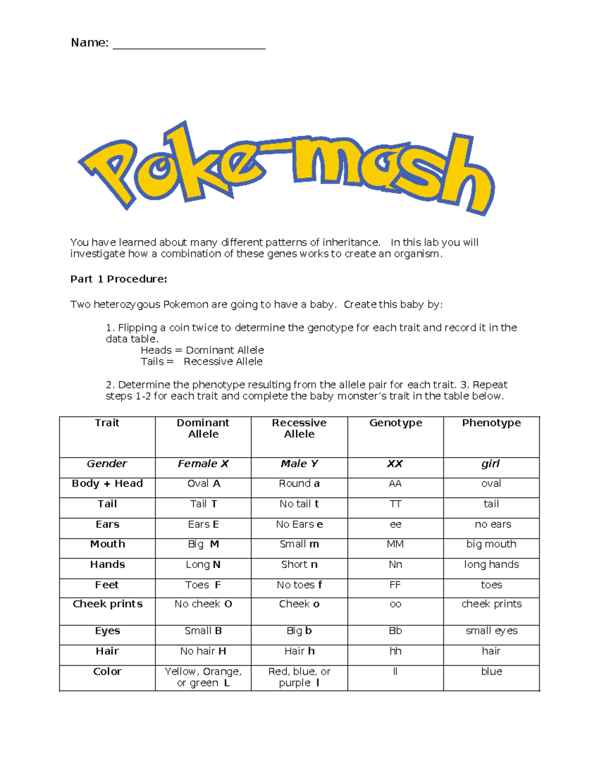 Copy of Poke-mash - math - Name: __________________________ You have ...