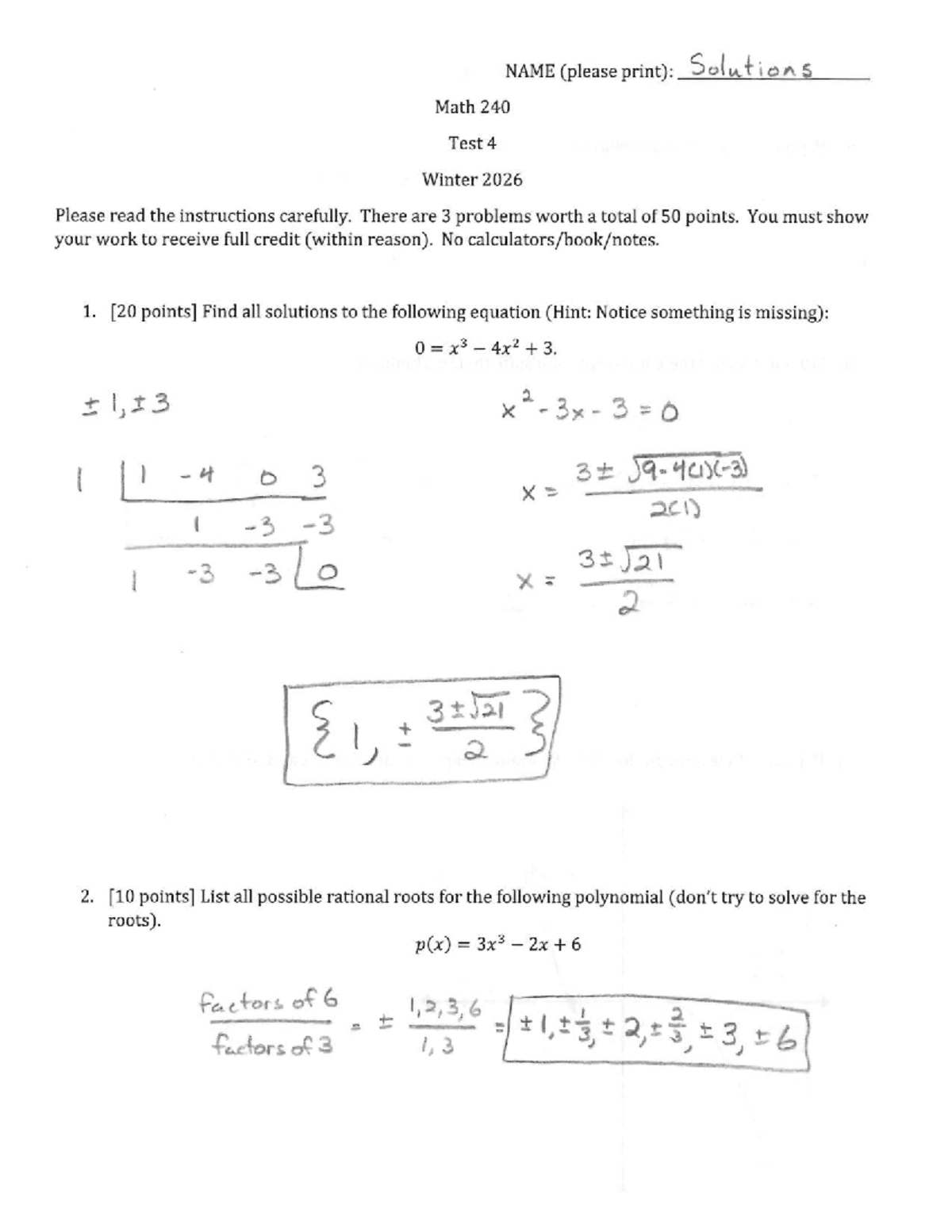 Math 240 Test 4 Solutions - Winter 2026 - Studocu