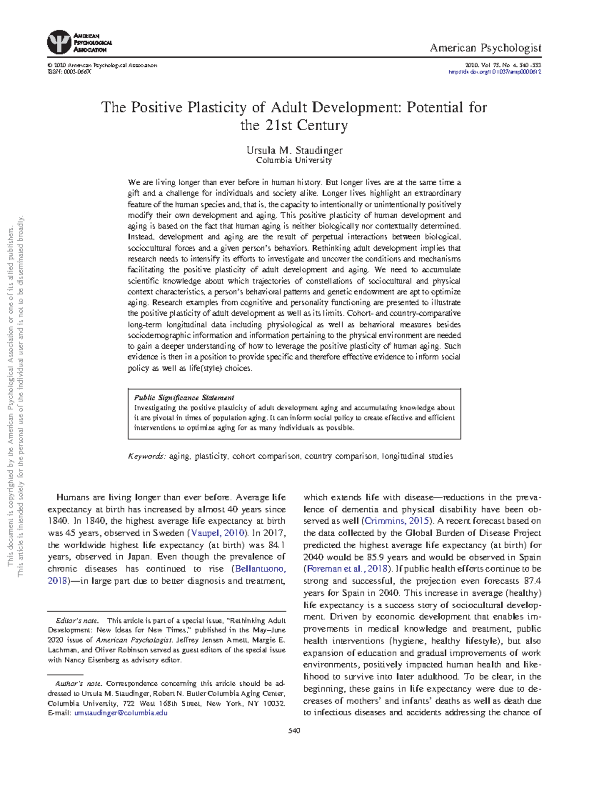 Positive plasticity of adult development: Insights from 2020 research ...