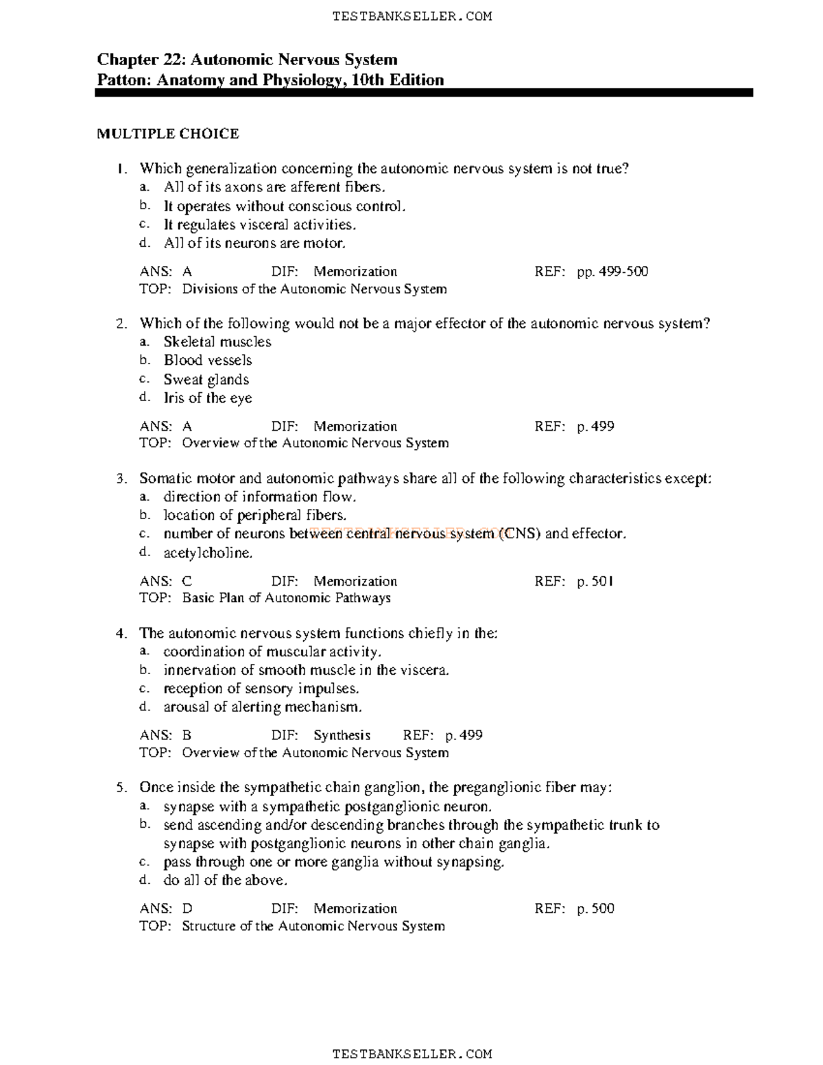 ANP 10th Ed. Chapter 22: Autonomic Nervous System Study Guide - Studocu
