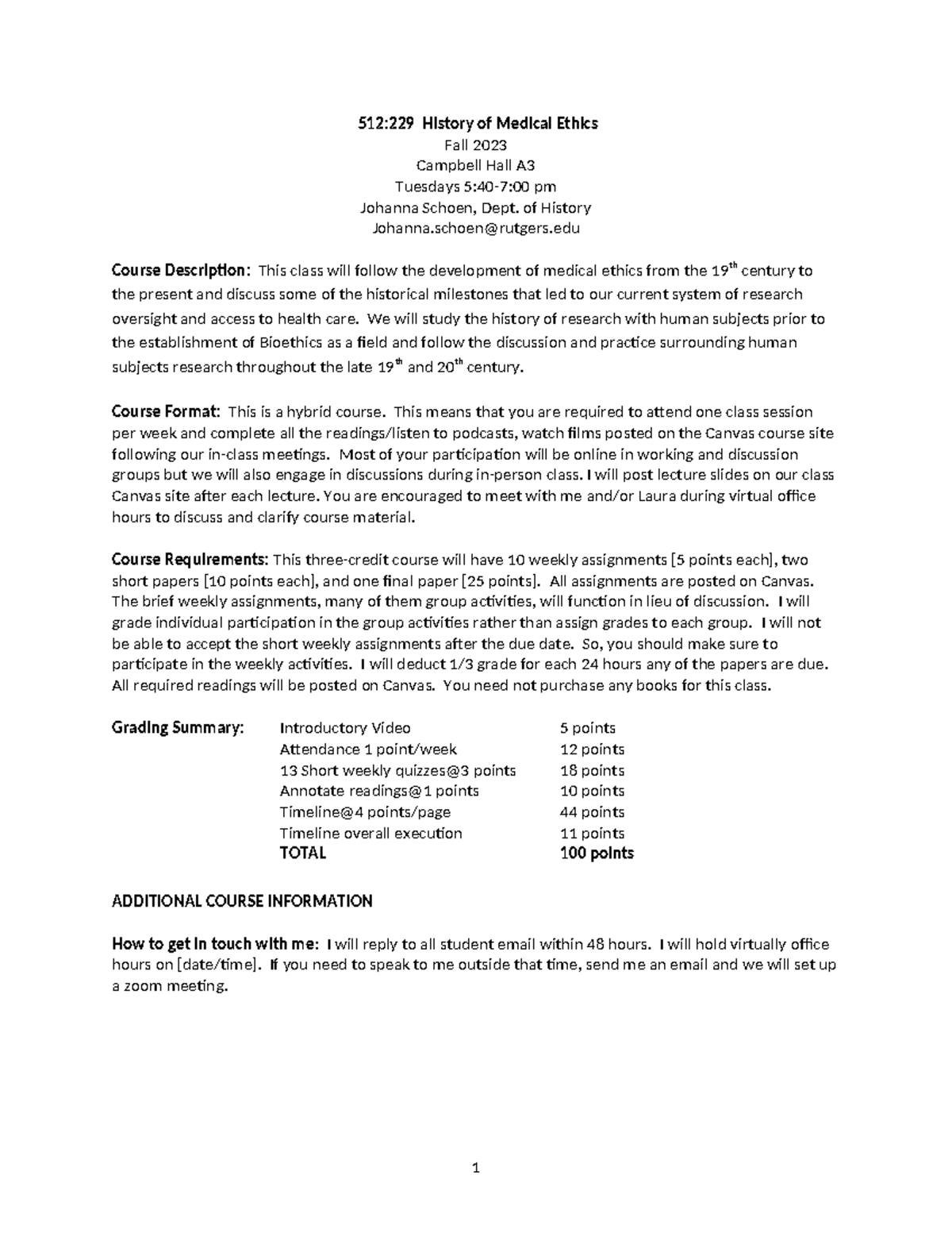512:229 Medical Ethics Syllabus - Fall 2023 Overview - Studocu