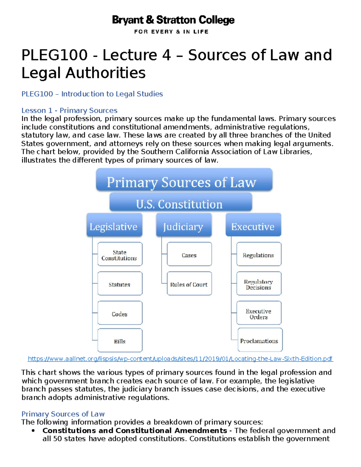 PLEG100 - Lecture 4 - Sources of Law and Legal Authorities - PLEG100 ...