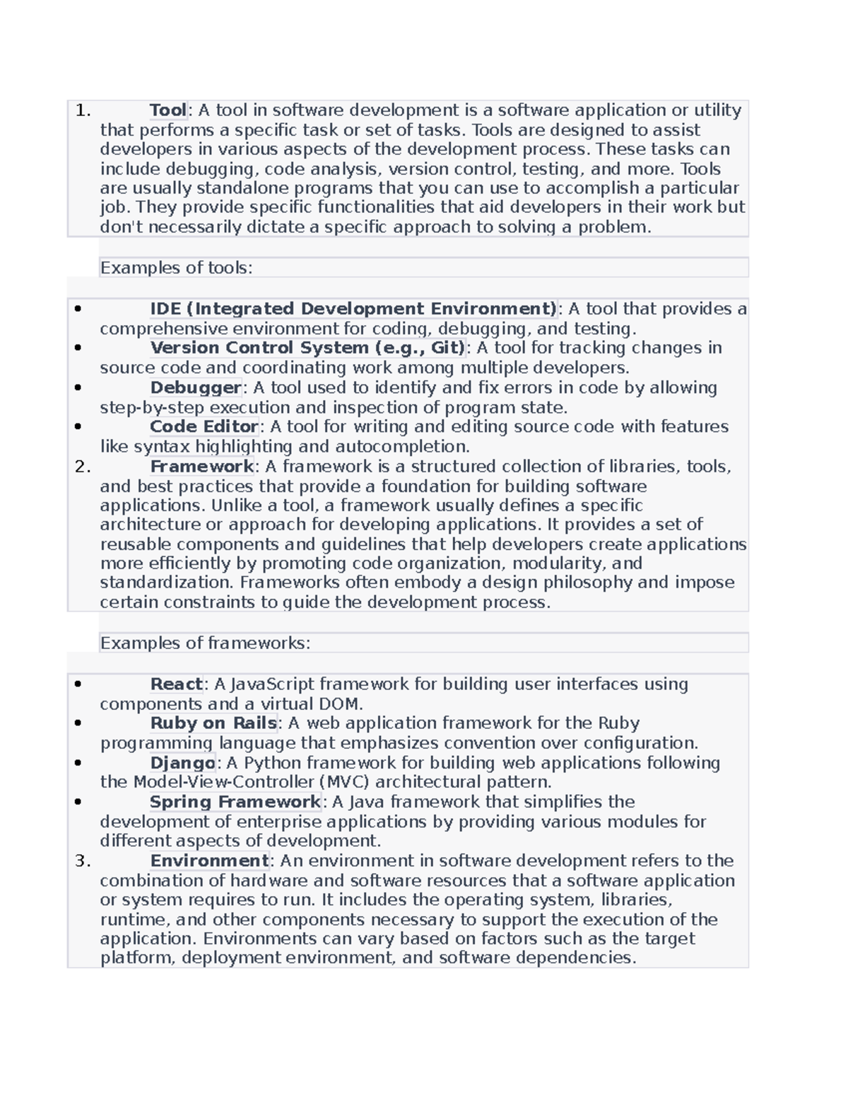 Tool Framework and Environment - Tool: A tool in software development ...