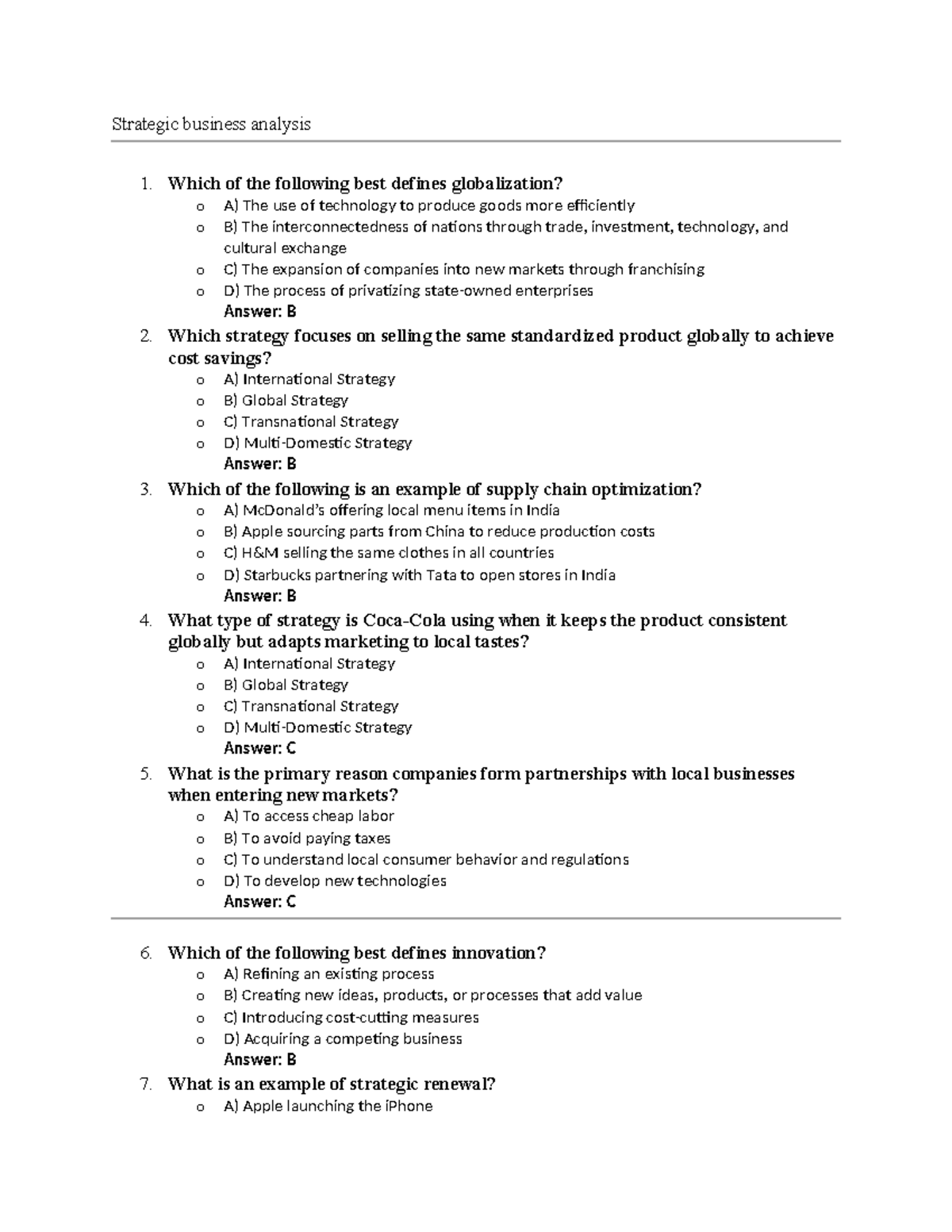 Strategic Management Exam Review: Important Concepts and Insights - Studocu