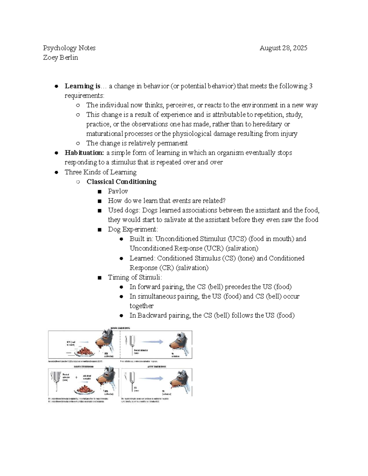 Psychology Notes PSY101: Learning Theories & Conditioning Concepts ...