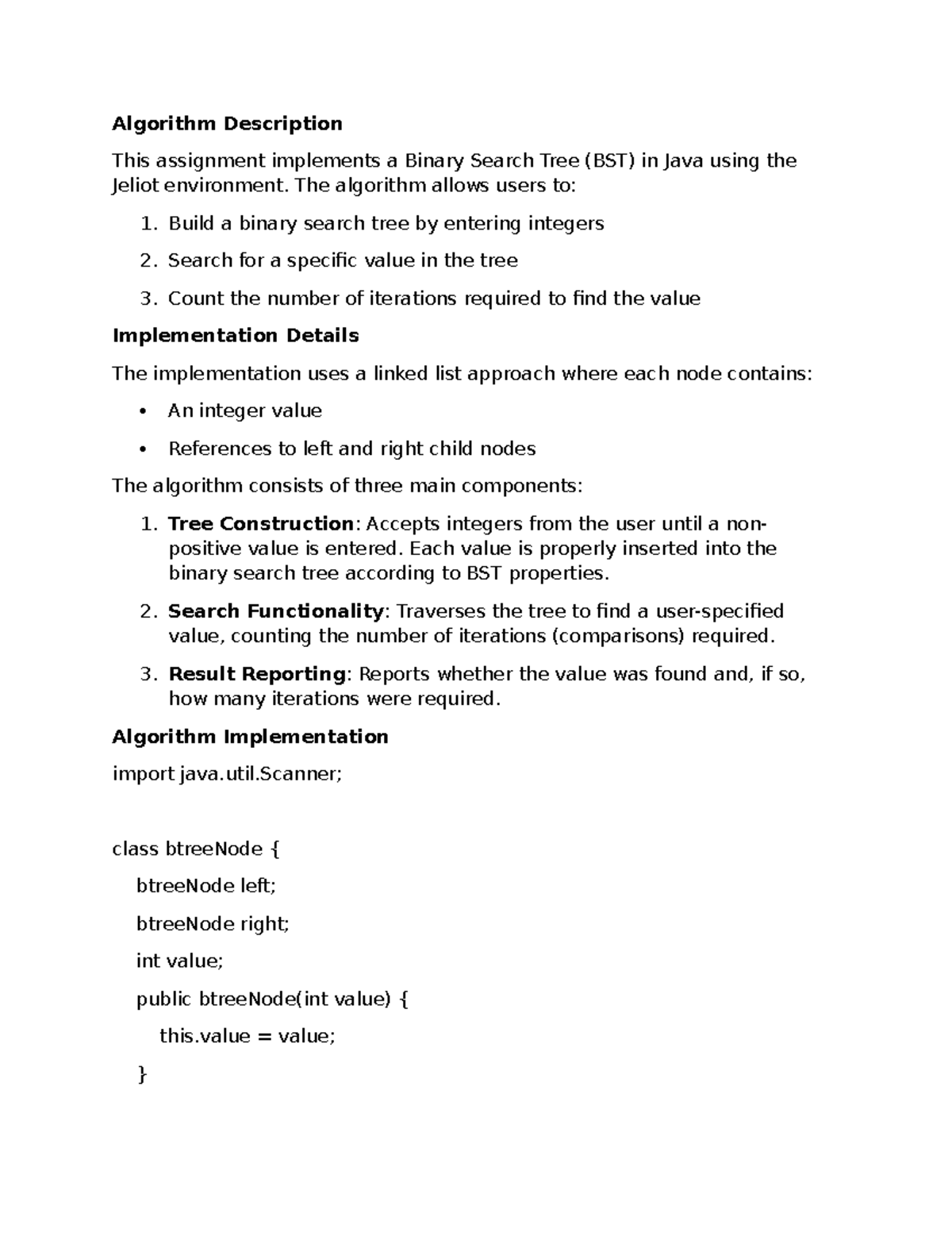 CS 3303-01 Assignment: Binary Search Tree Implementation in Java - Studocu
