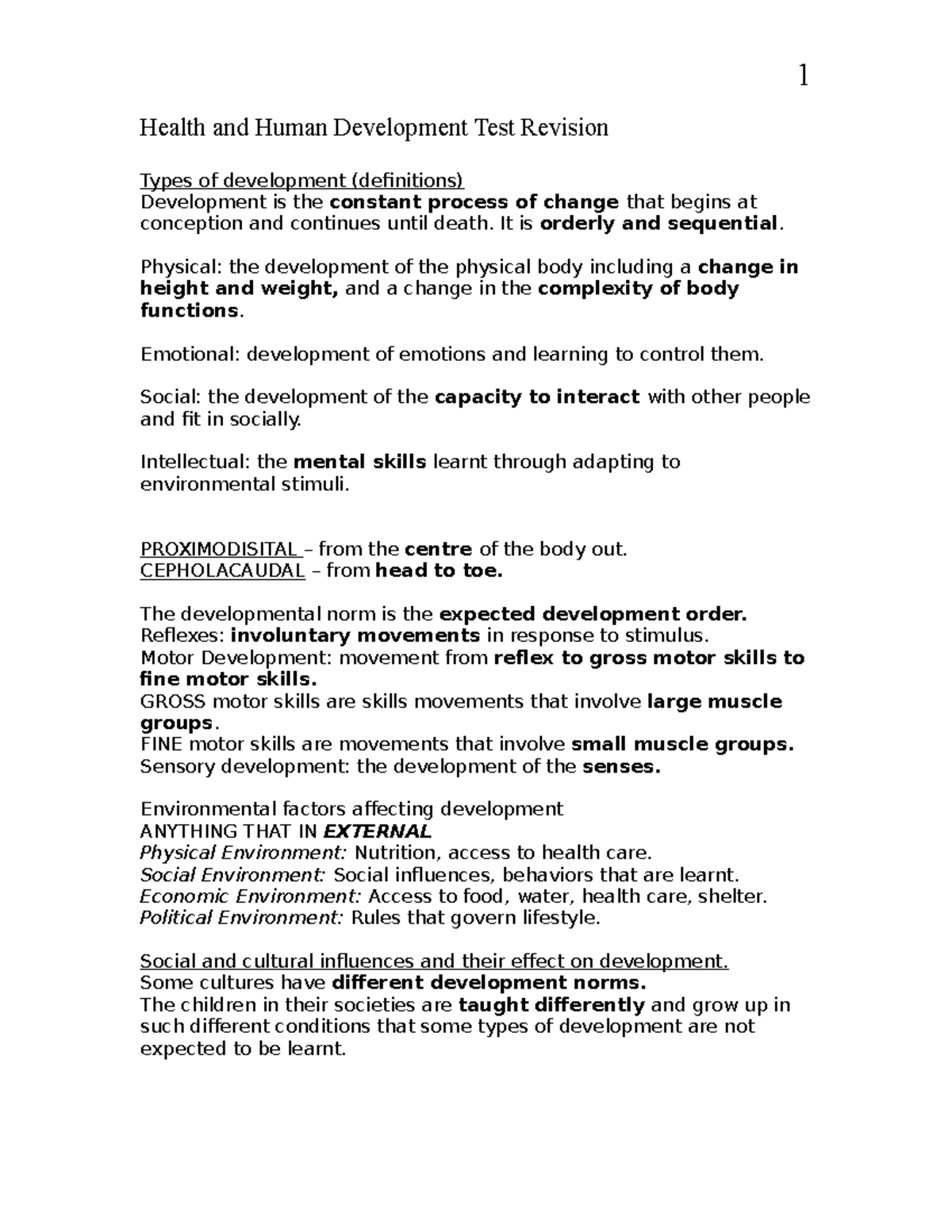 HHD Unit 1 Revision Notes - Key Concepts in Health & Development - Studocu