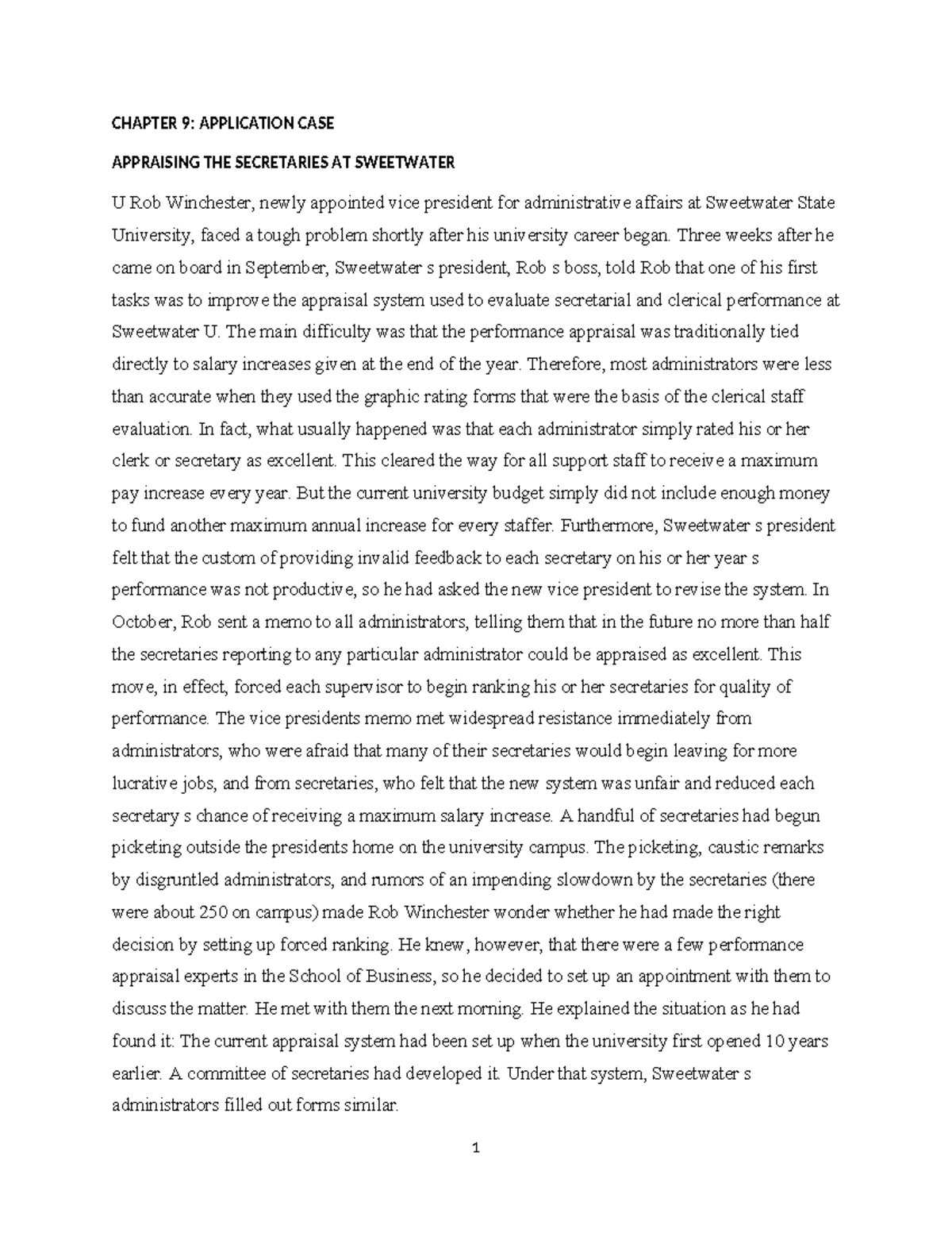 CHAPTER 9: CASE STUDY ON APPRAISING SECRETARIES AT SWEETWATER U - Studocu