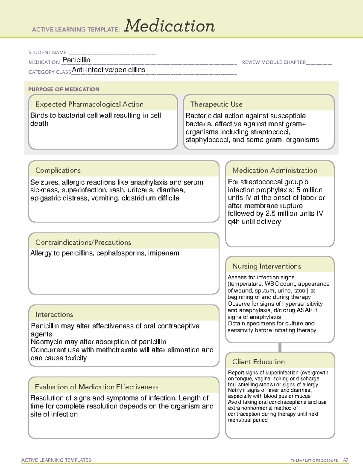 ATI Medication: Penicillin - Active Learning Template Notes - Studocu