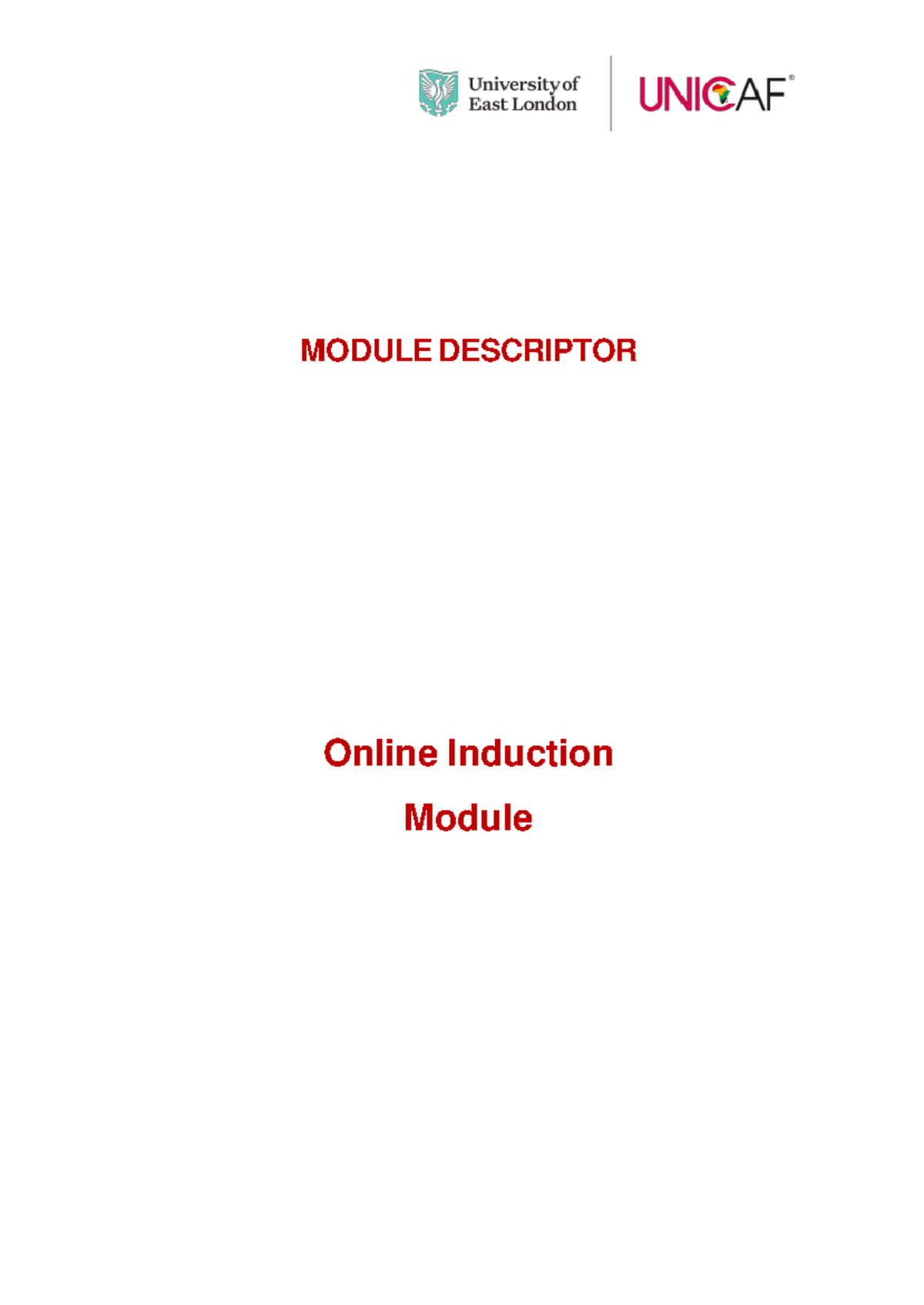 UEL Online Induction Module: Detailed Module Descriptor Guide - Studocu