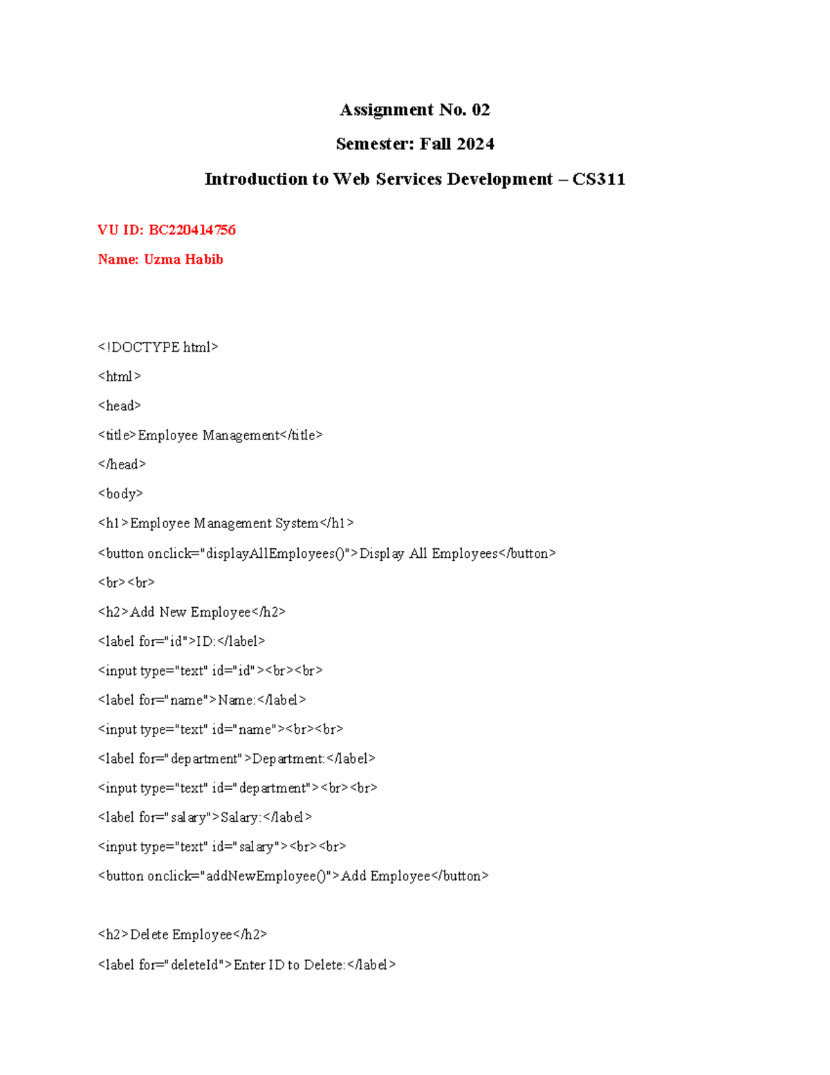 CS311 - Introduction to Web Services Development - Assignment No. 02 ...