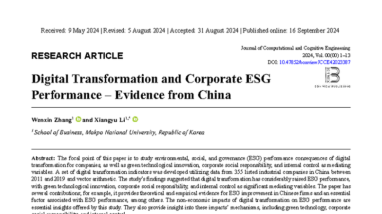 Digital Transformation and Corporate ESG Performance: Evidence from ...