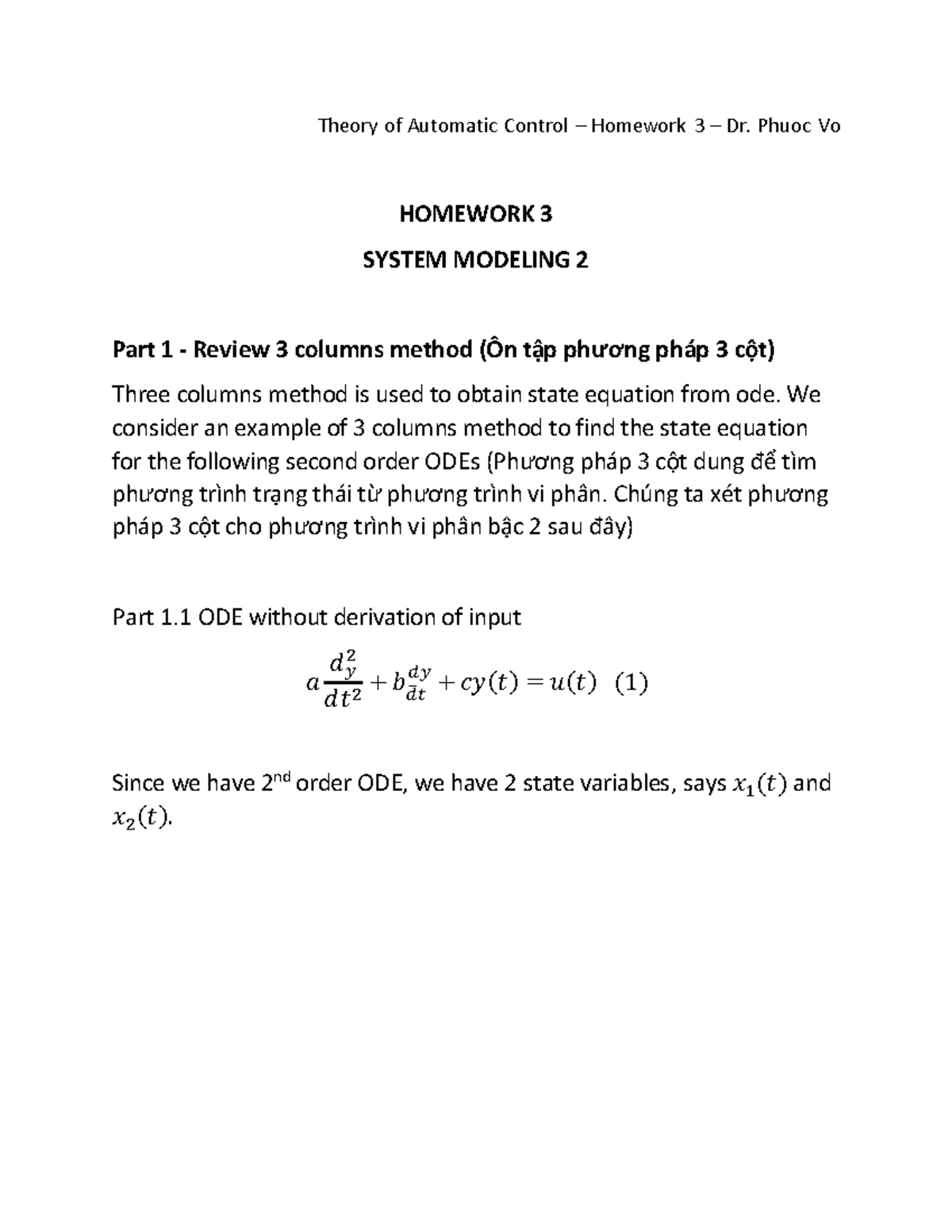 HW3 - Theory of Automatic Control: System Modeling 2 - Studocu