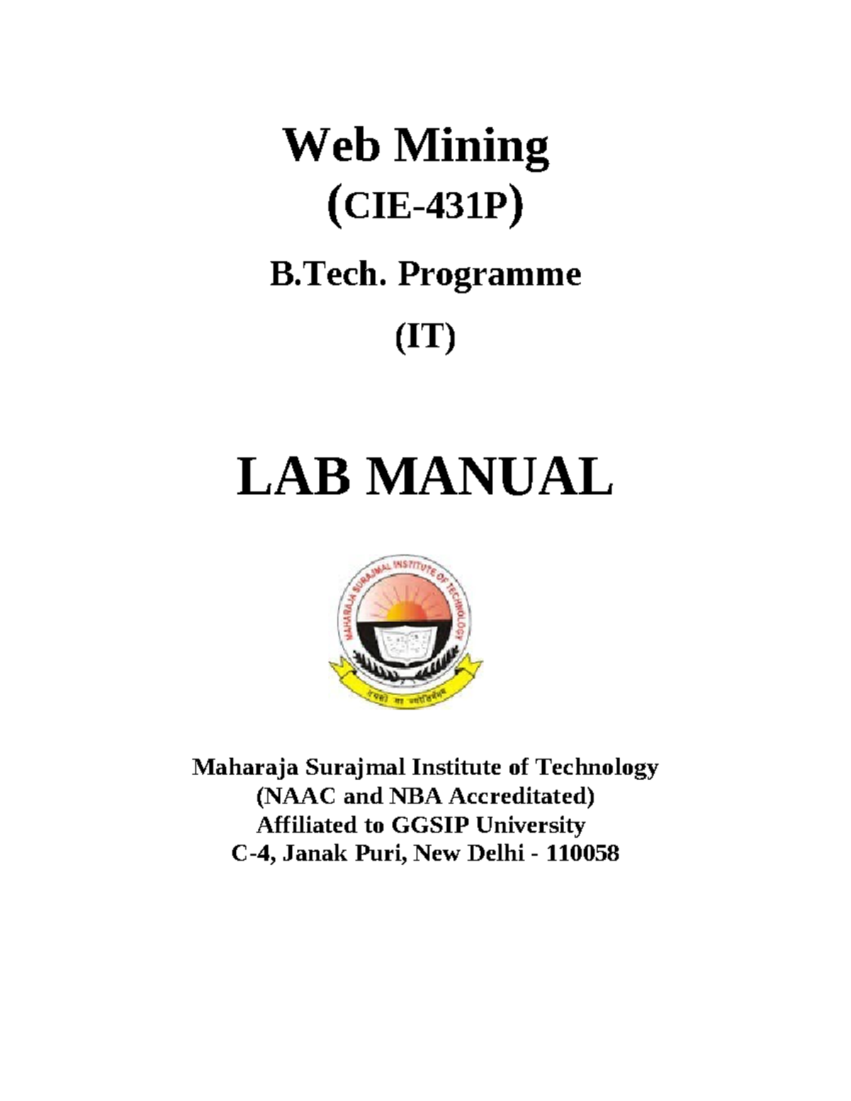 Web Mining B.Tech. Lab Manual - Maharaja Surajmal Institute - Studocu