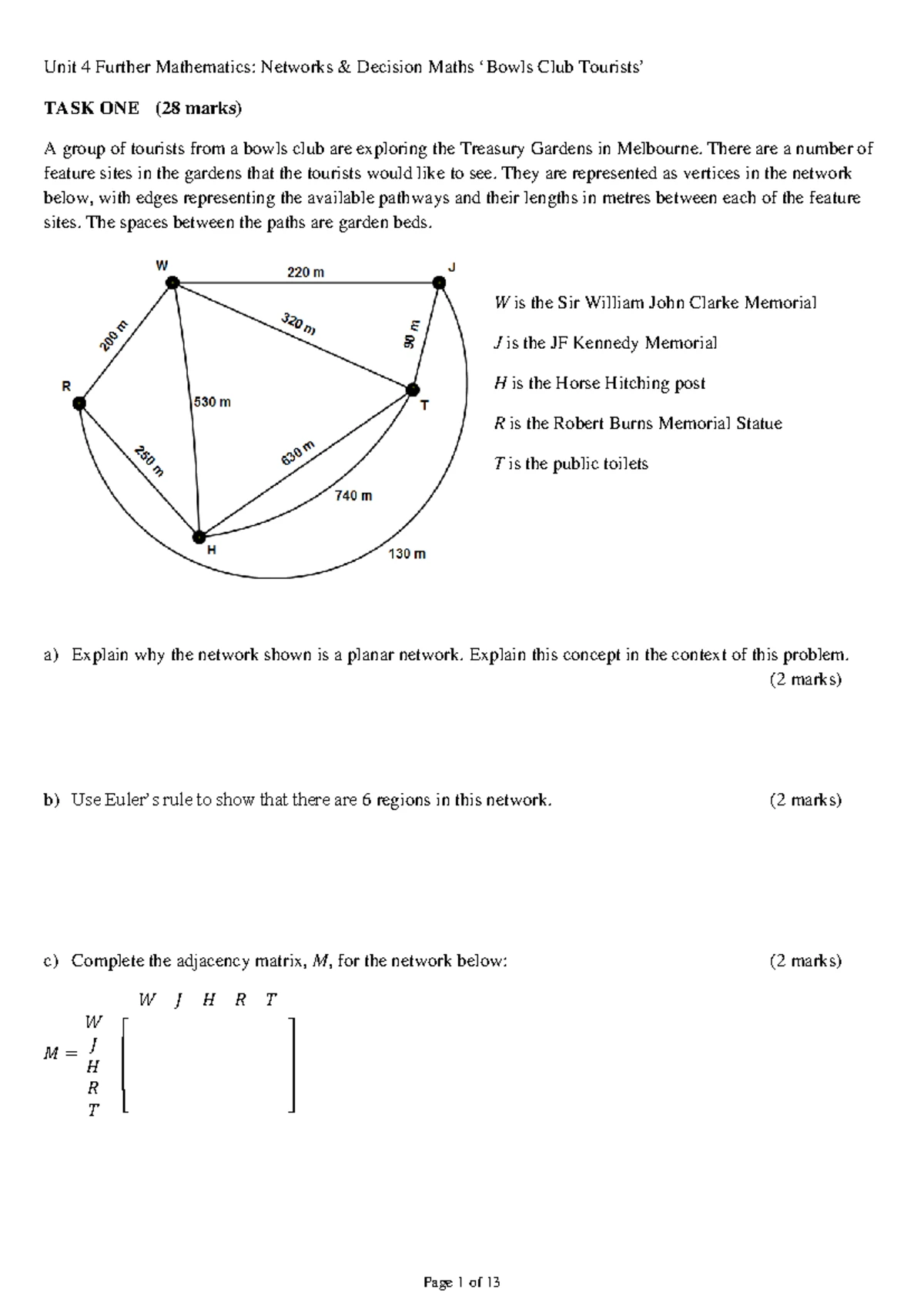 General Maths 2023 Unit 4 TET 2: Problem Solving on Networks - Studocu