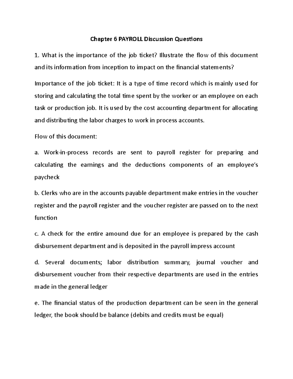 Chapter 6 Payroll Discussion Questions and Key Insights - Studocu