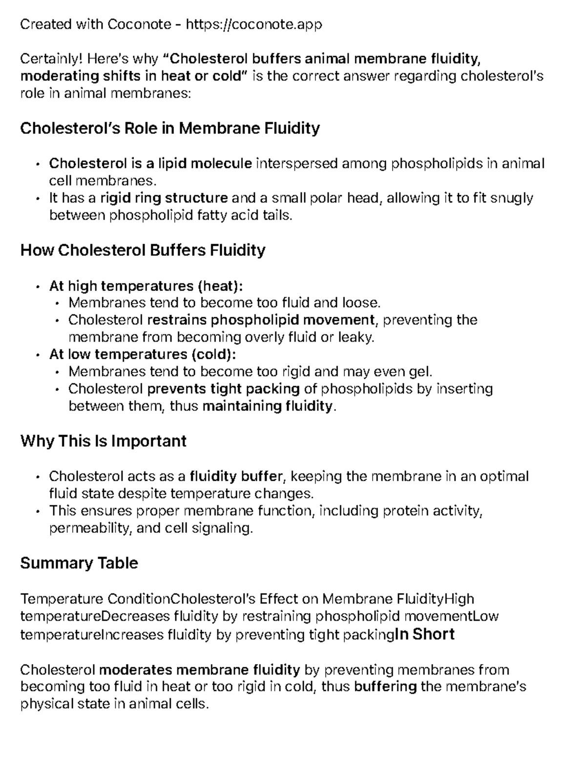 Cholesterol's Role in Membrane Fluidity: Effects of Temp Changes - Studocu