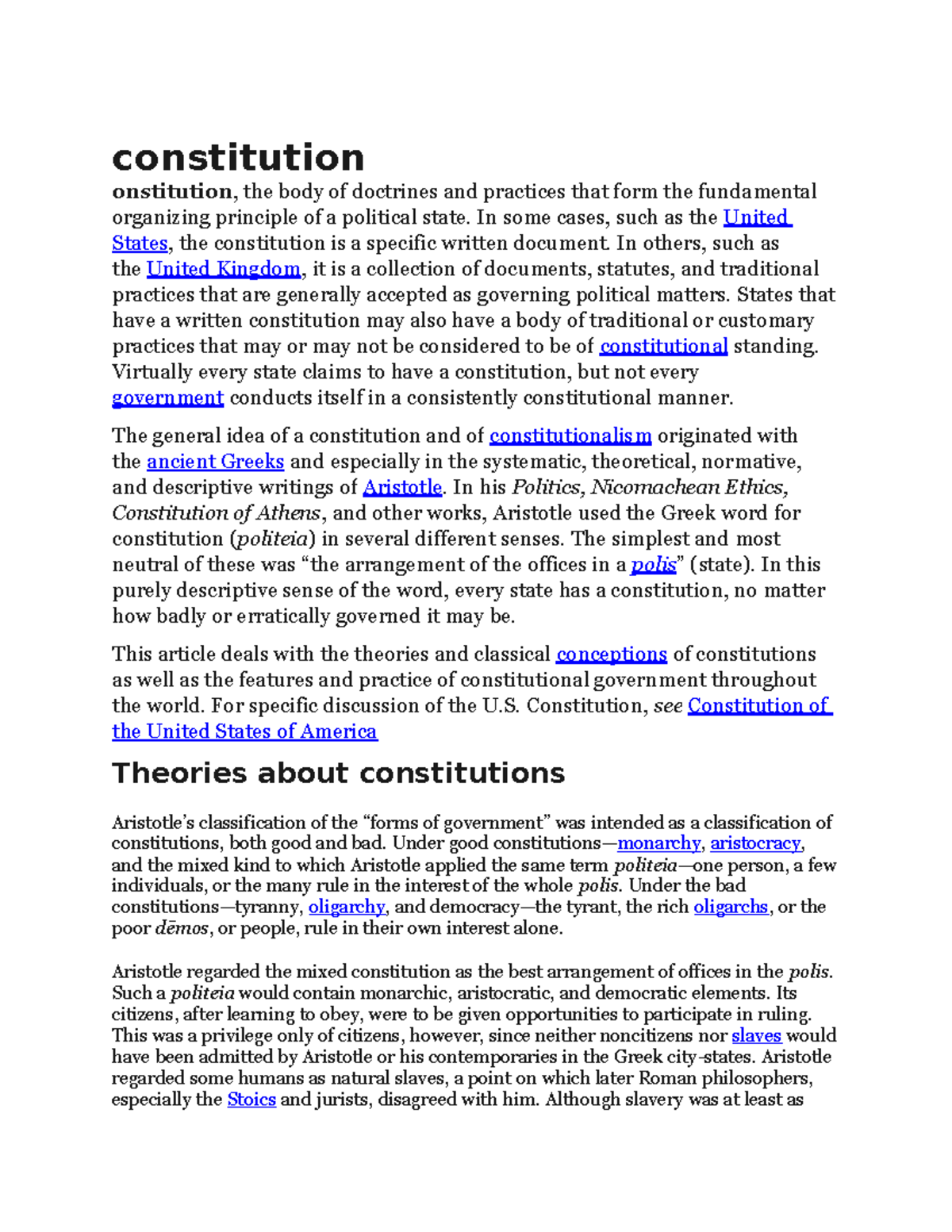 Constitution-History: The Evolution of Political Frameworks - Studocu