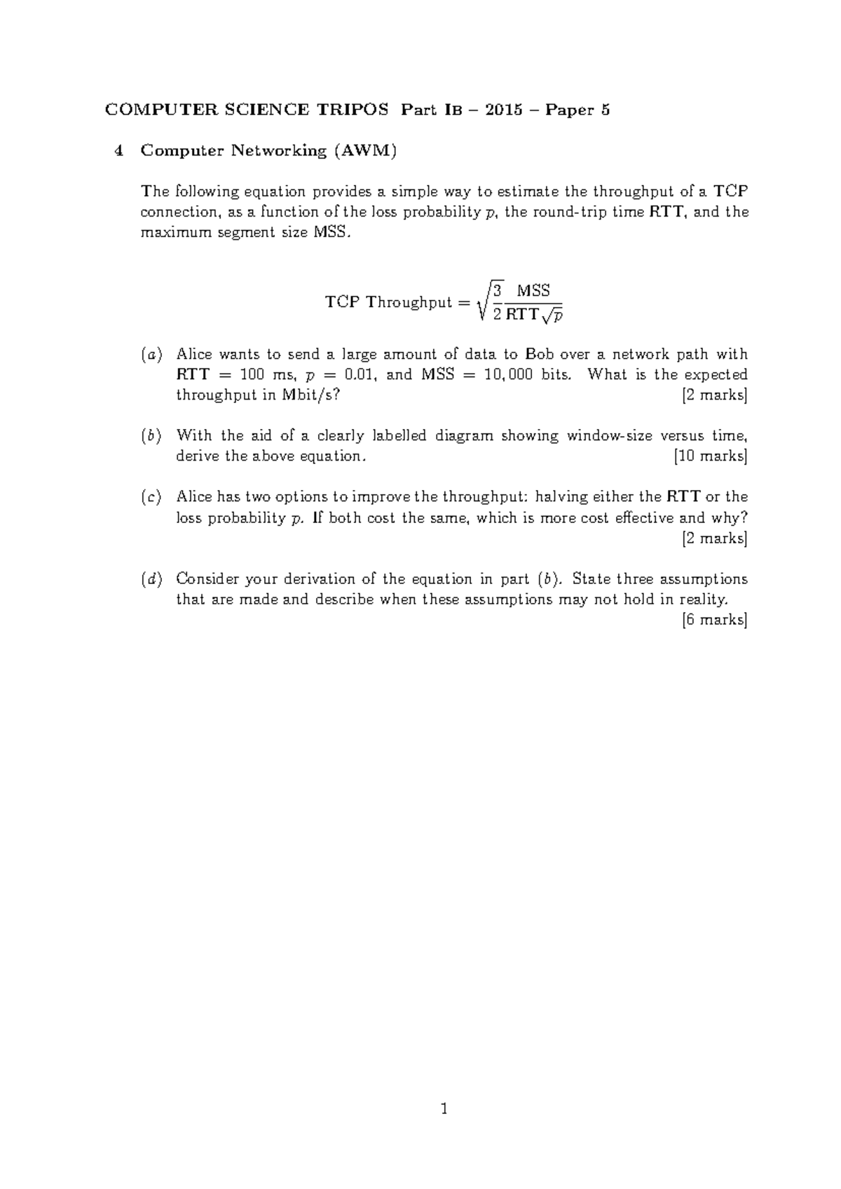 Y2015 p5q4 - Computer Networks Paper - 4 COMPUTER SCIENCE TRIPOS Part ...