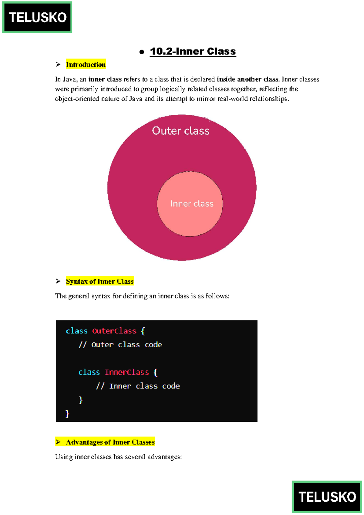 Java Inner Classes Overview - jrdjthf - Studocu