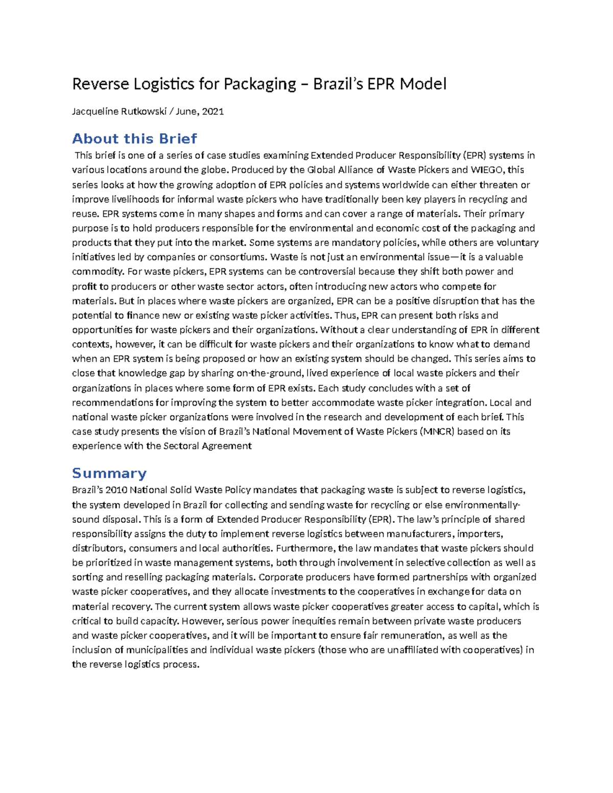 Brazil's EPR Model: A Case Study on Waste Picker Inclusion and Reverse ...
