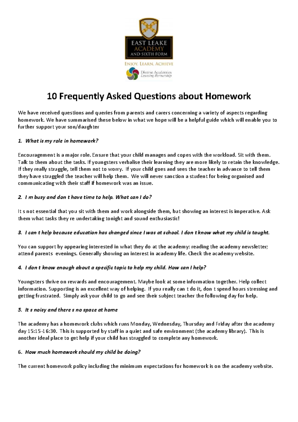 10 FAQs on Homework Support for Parents and Carers - Studocu
