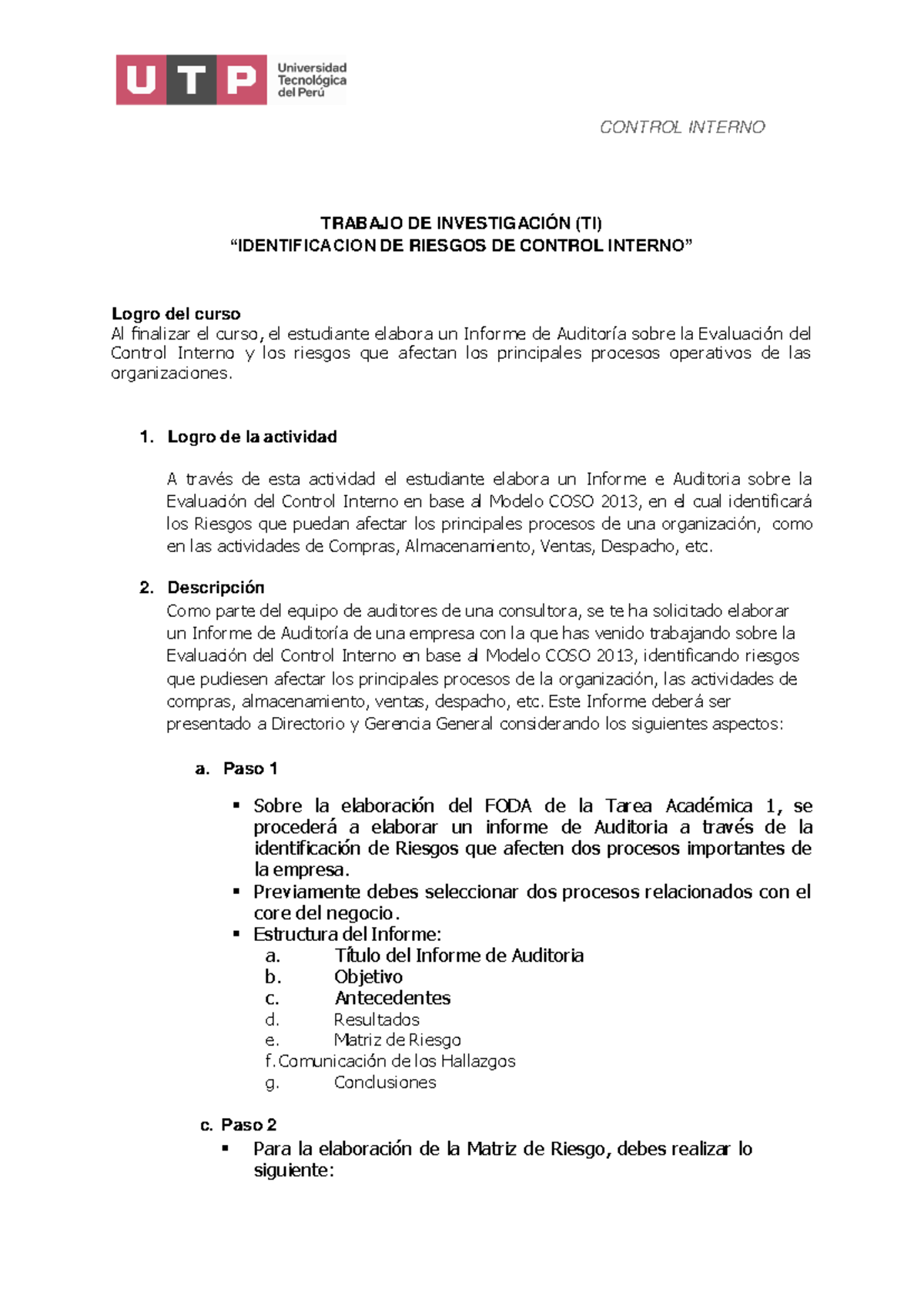 Informe de Auditoría sobre Control Interno y Riesgos TI - Semana 18 ...