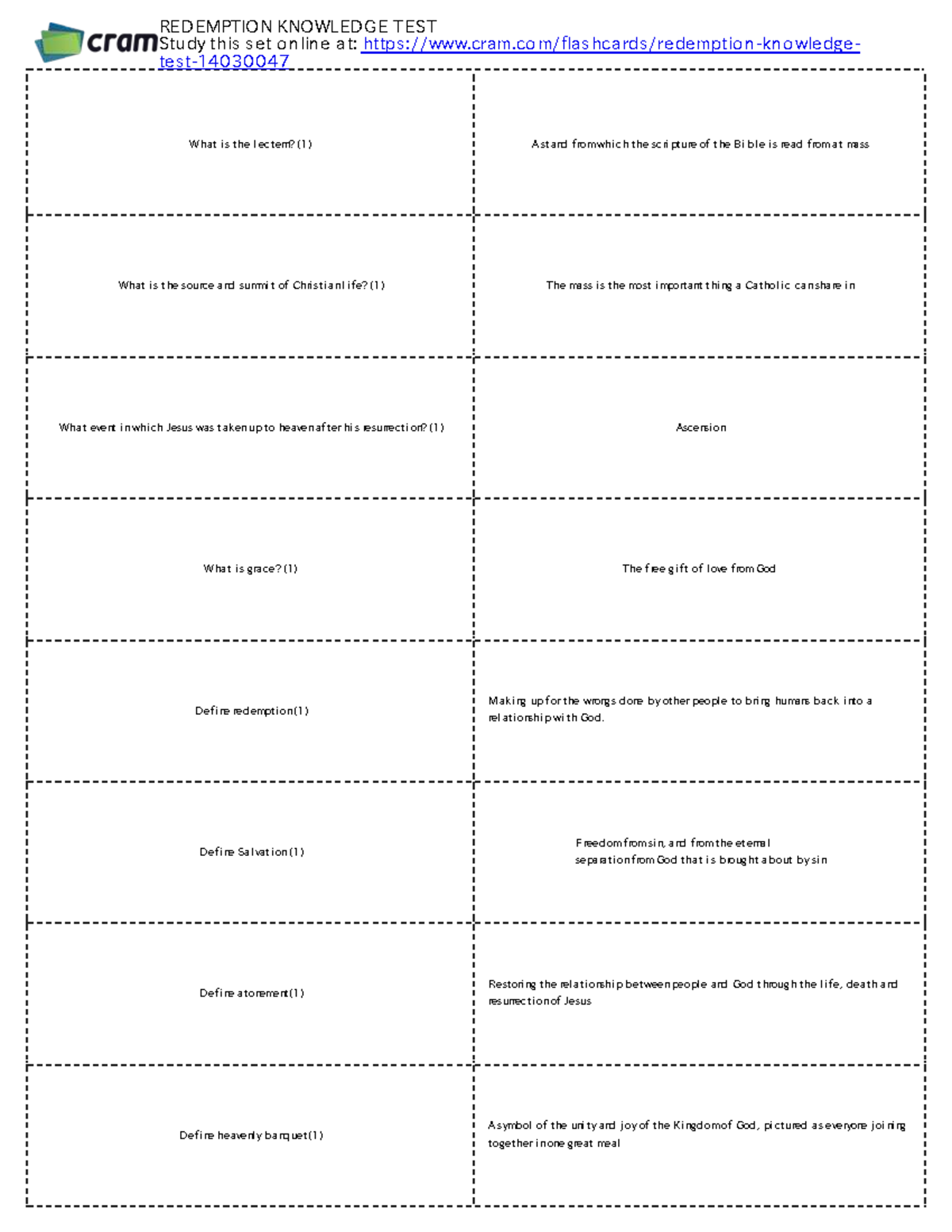 REDEMPTION KNOWLEDGE TEST (Course Code: 30047) Study Guide - Studocu