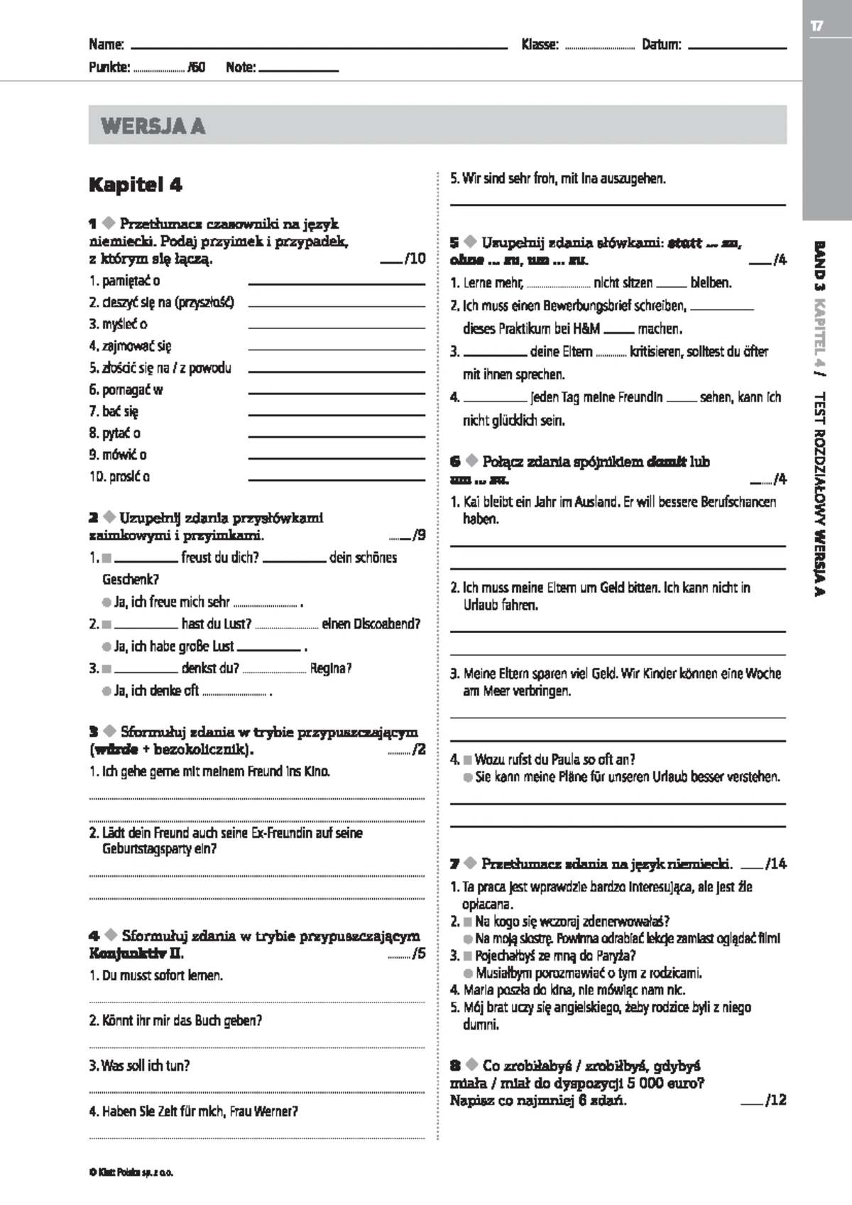Sprawdzian Z Niemieckiego 1 Liceum www.studocu.com