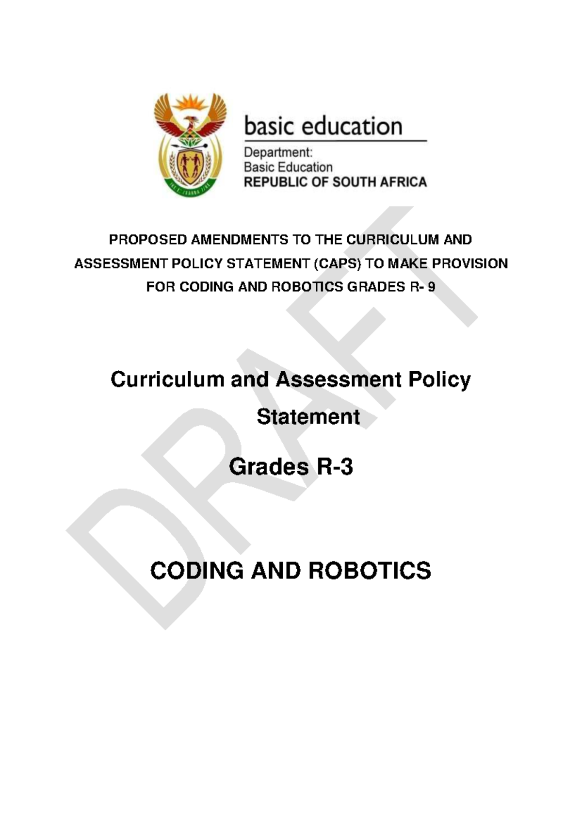 Grade R-3 Coding and Robotics Draft CAPS Policy Amendments - Studocu