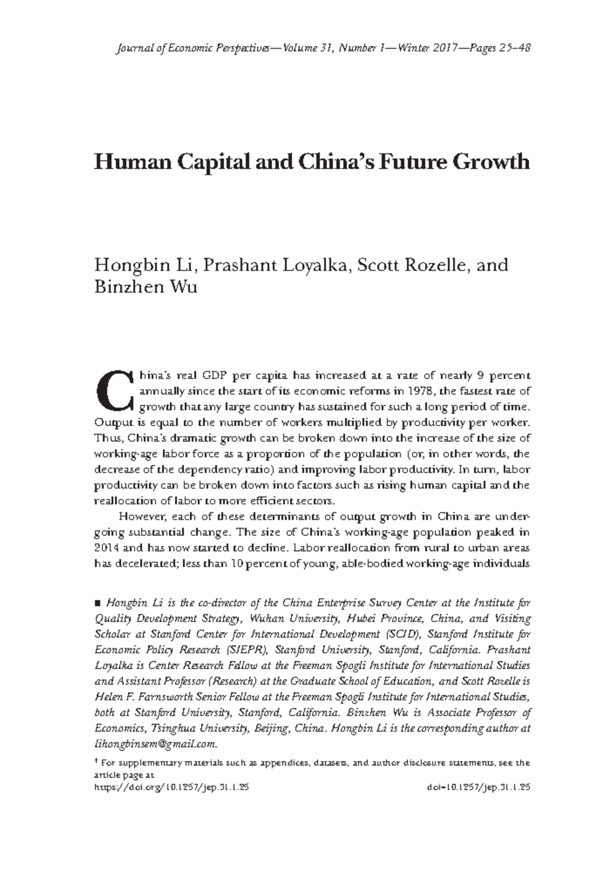 Human Capital and China's Economic Growth Prospects (ECO 101) - Studocu