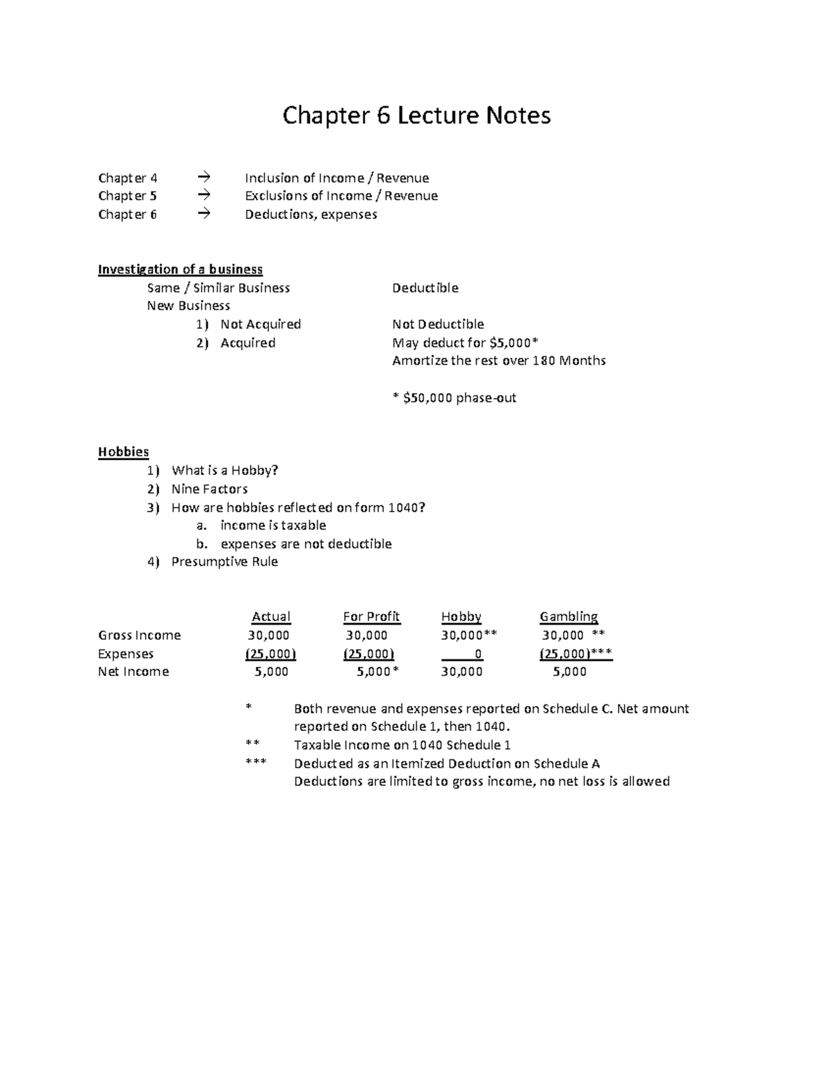 EX2 - Chapter 6 Lecture Notes: Income Inclusion & Deductions - Studocu