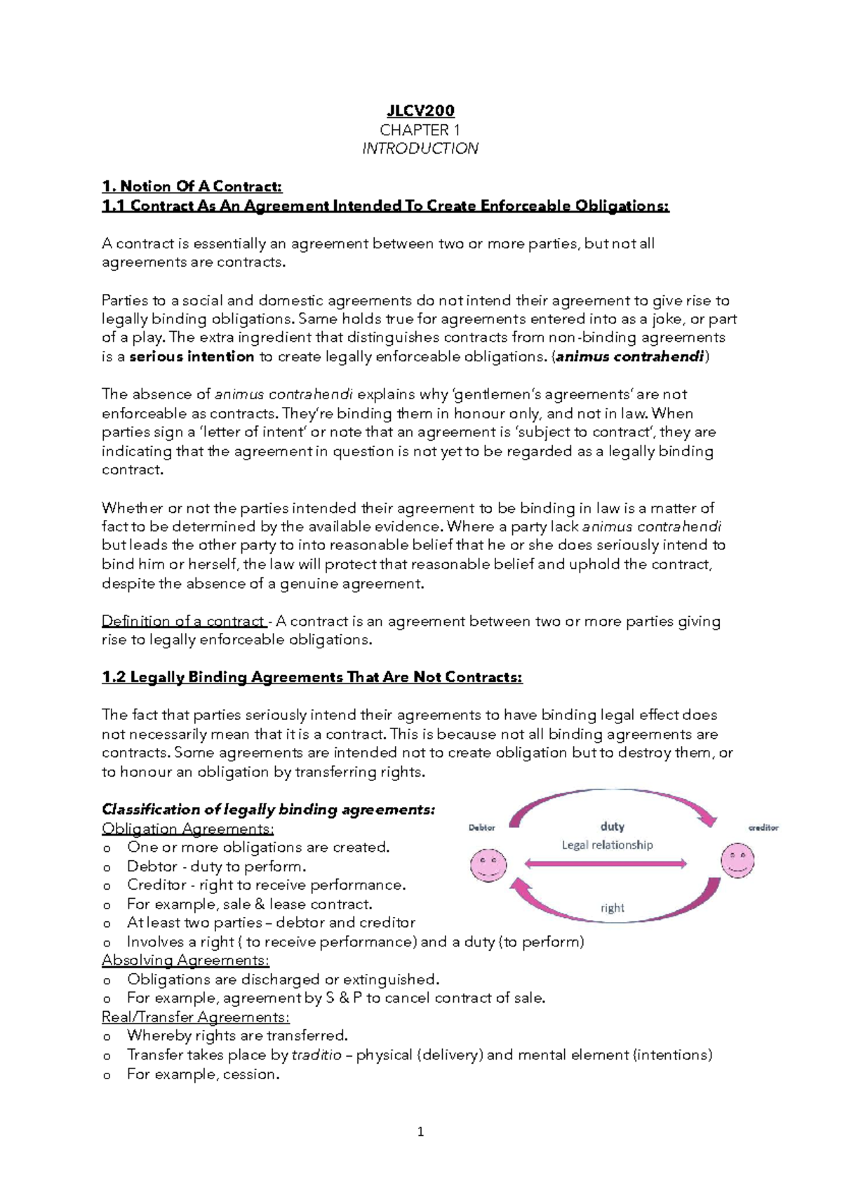 JLCV200 LAW OF CONTRACT CHAPTER 1: INTRODUCTION TO CONTRACTS - Studocu
