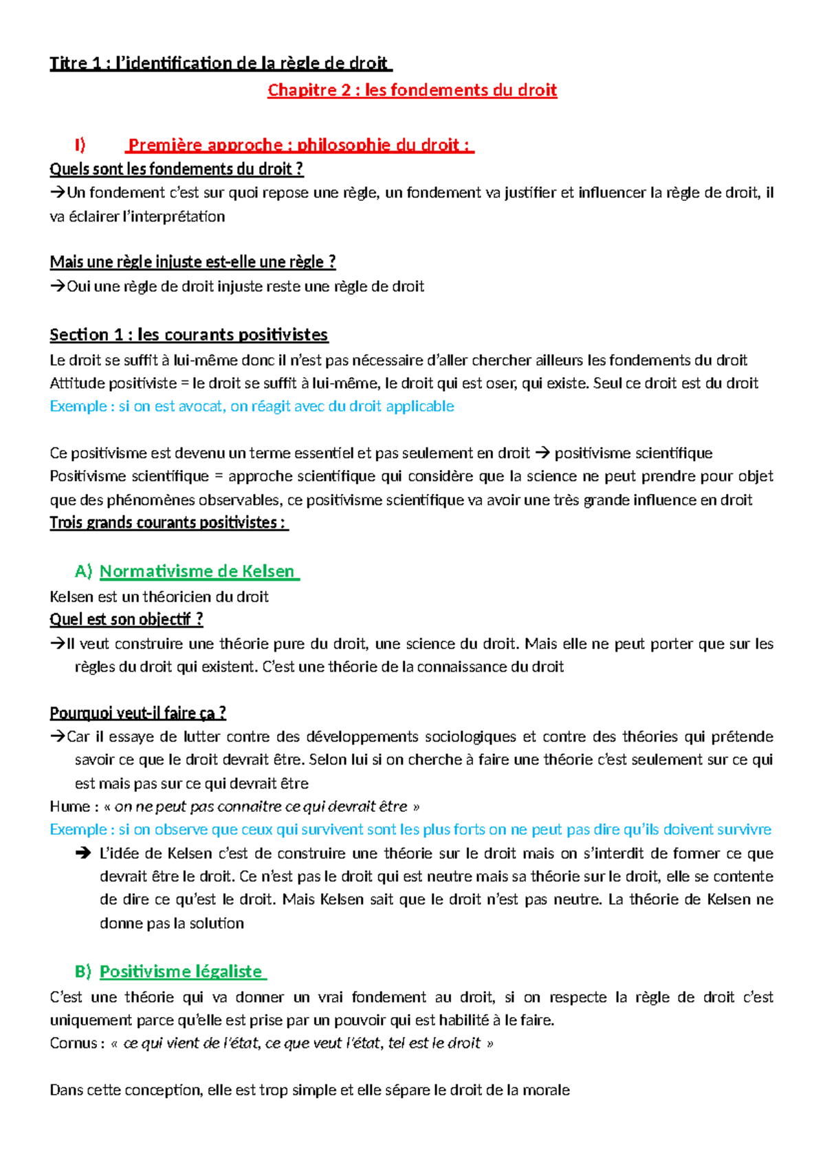 Chapitre 2 : Les Fondements du Droit - Approches Positivistes - Studocu