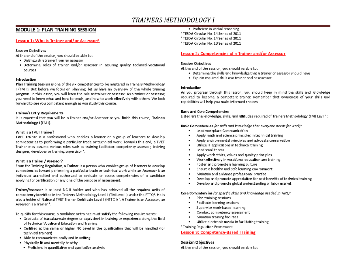 328460878 Trainers Methodology 1 - MODULE 1: PLAN TRAINING SESSION ...