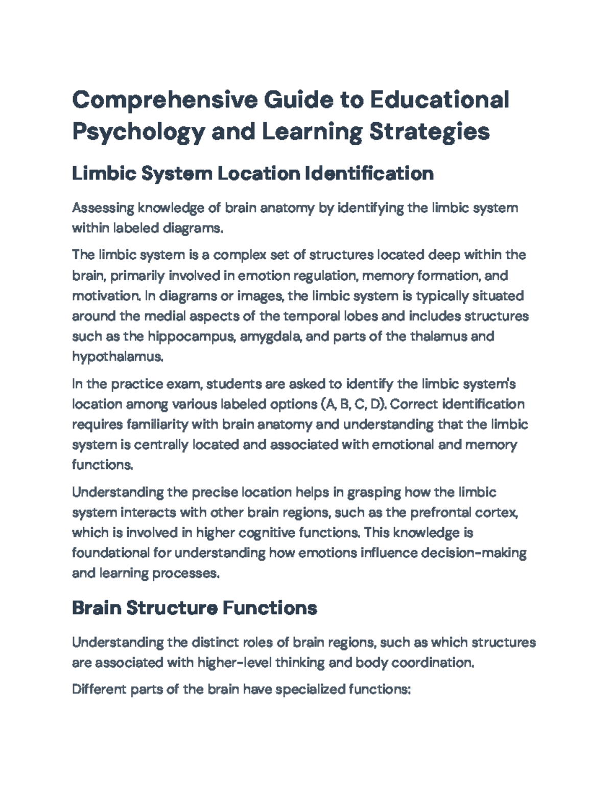 Comprehensive Guide to Educational Psychology: Limbic System & Learning ...