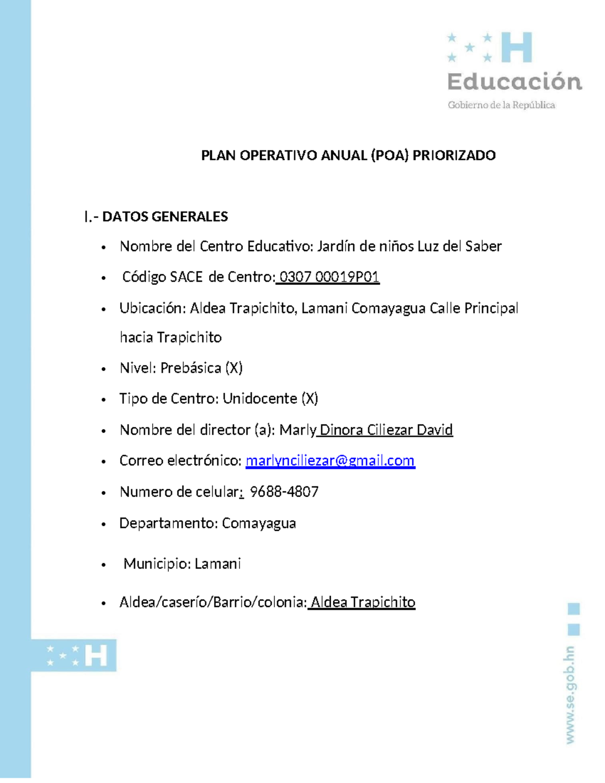 Plan Operativo Anual (POA) 2023 del Jardín de Niños Luz del Saber - Studocu