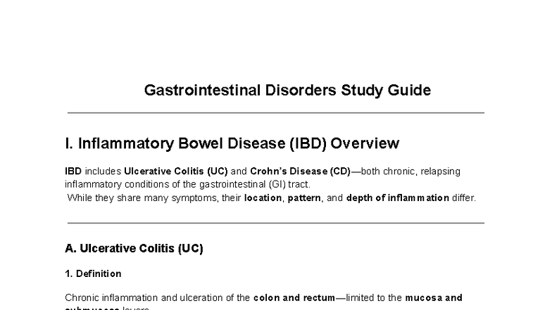 GI Disorders Study Guide: IBD & Cirrhosis Overview - Studocu