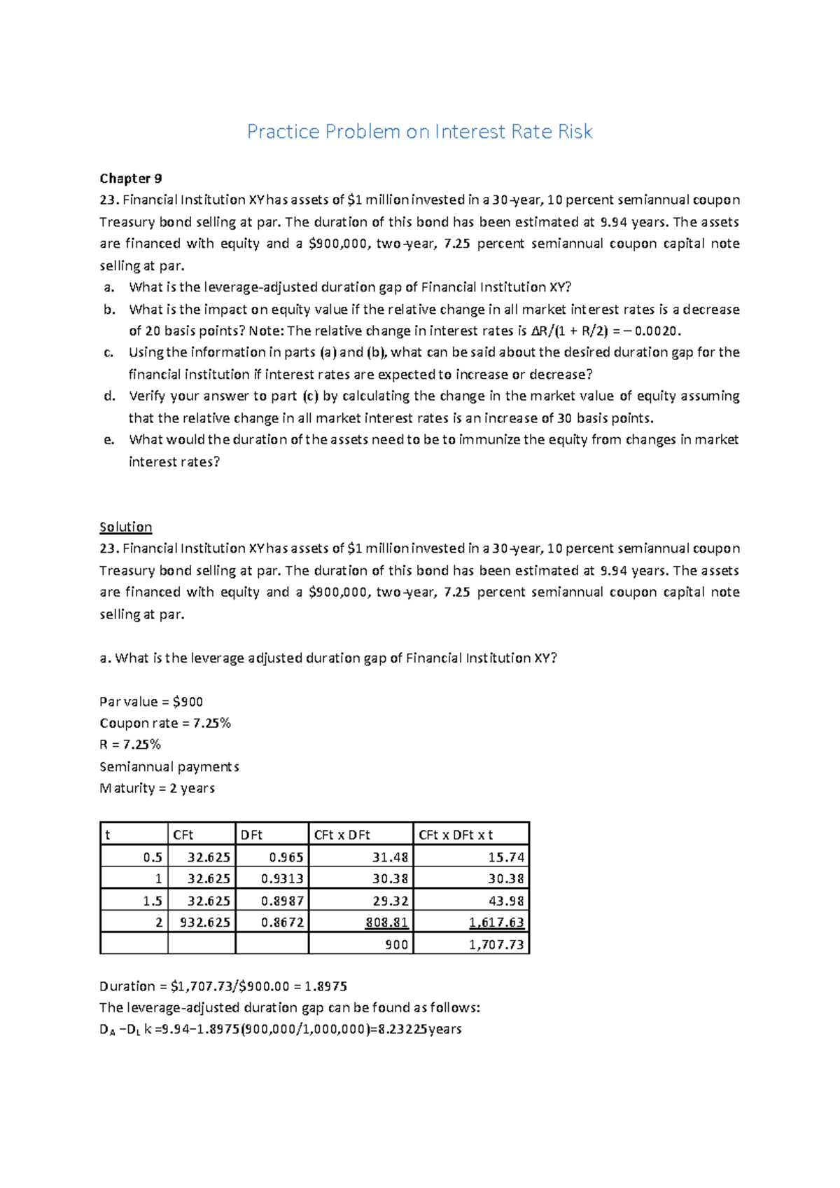 Solution 4 - FI lecture 5 2021-2022 - Practice Problem on Interest Rate ...