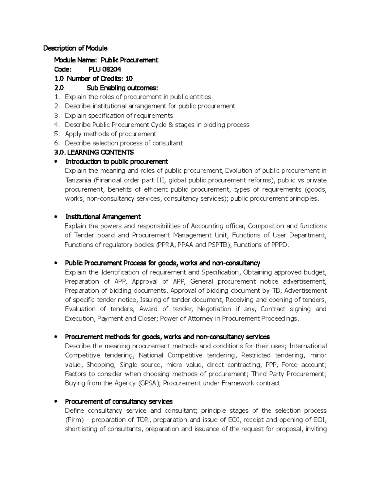 Public Procurement Module Overview - PLU 08204 - Studocu